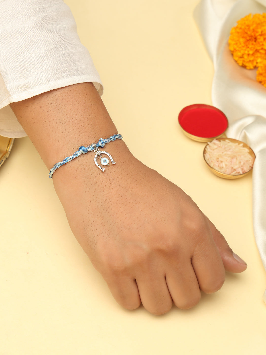 925 Sterling Silver Evil Eye Rhodium-Plated Rakhi