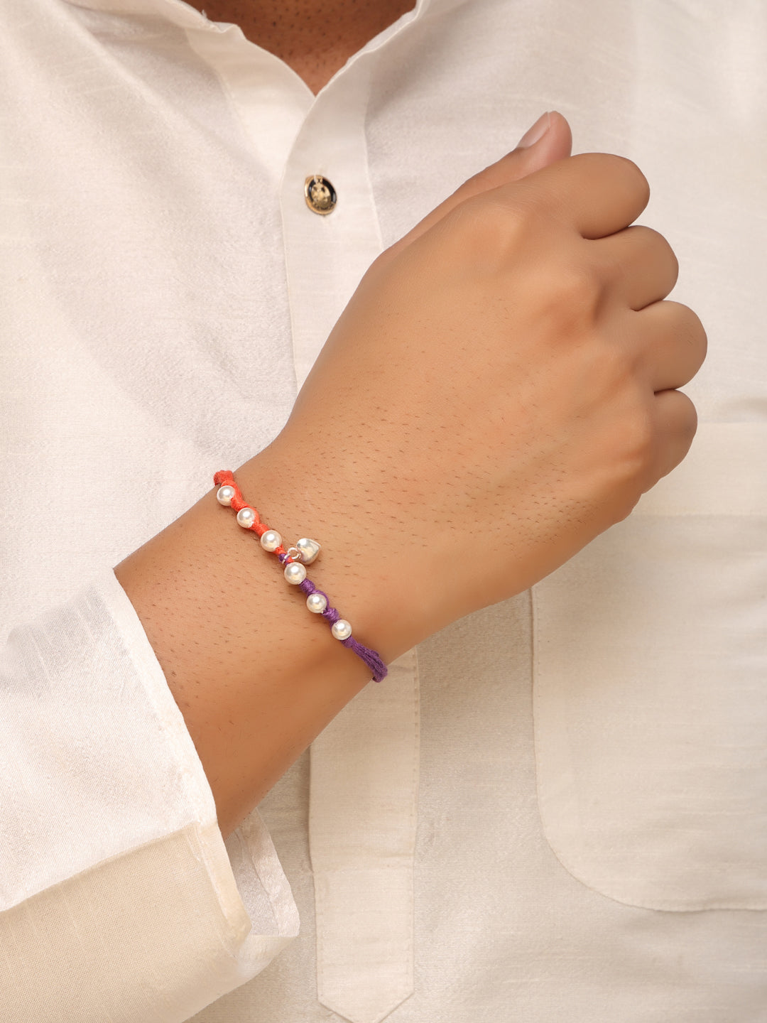 925 Sterling Silver Heart Charm Pearl Thread Rakhi