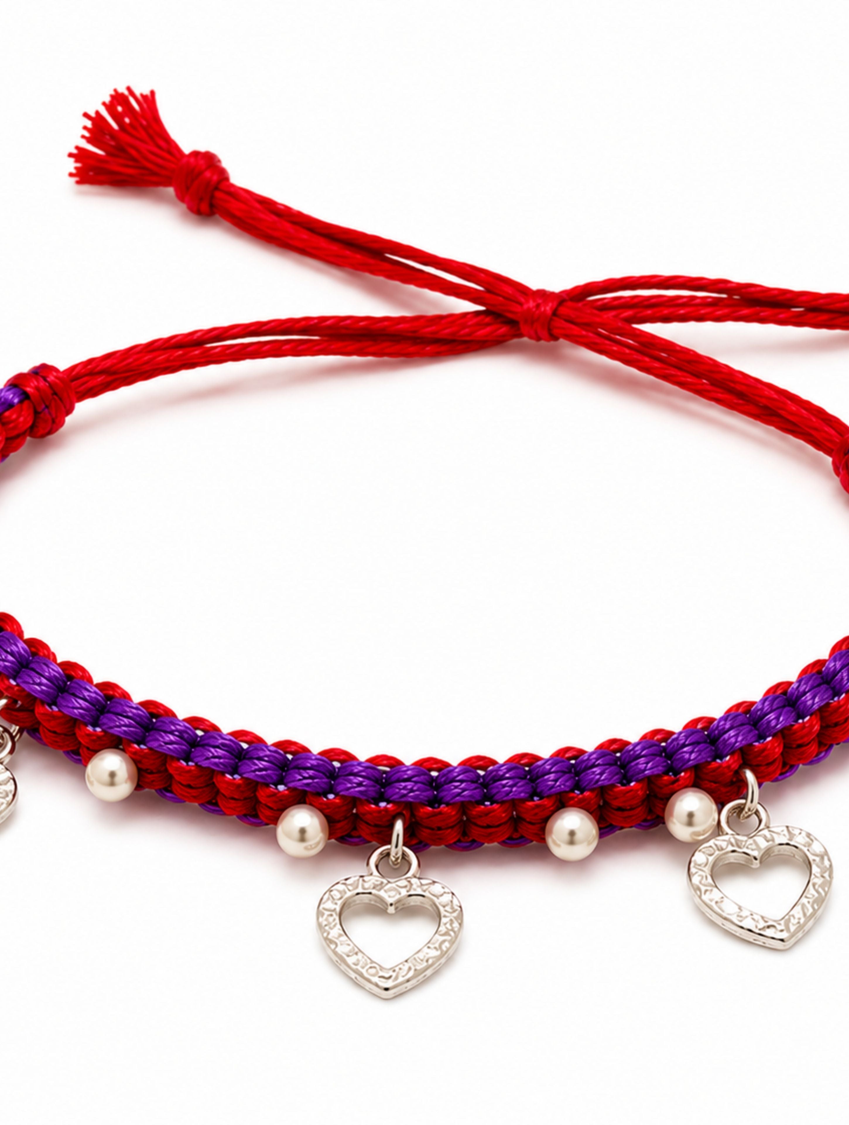 925 Sterling Silver Heart & Pearl Charm Rakhi – Rhodium Plated Thread Rakhi for Brothers