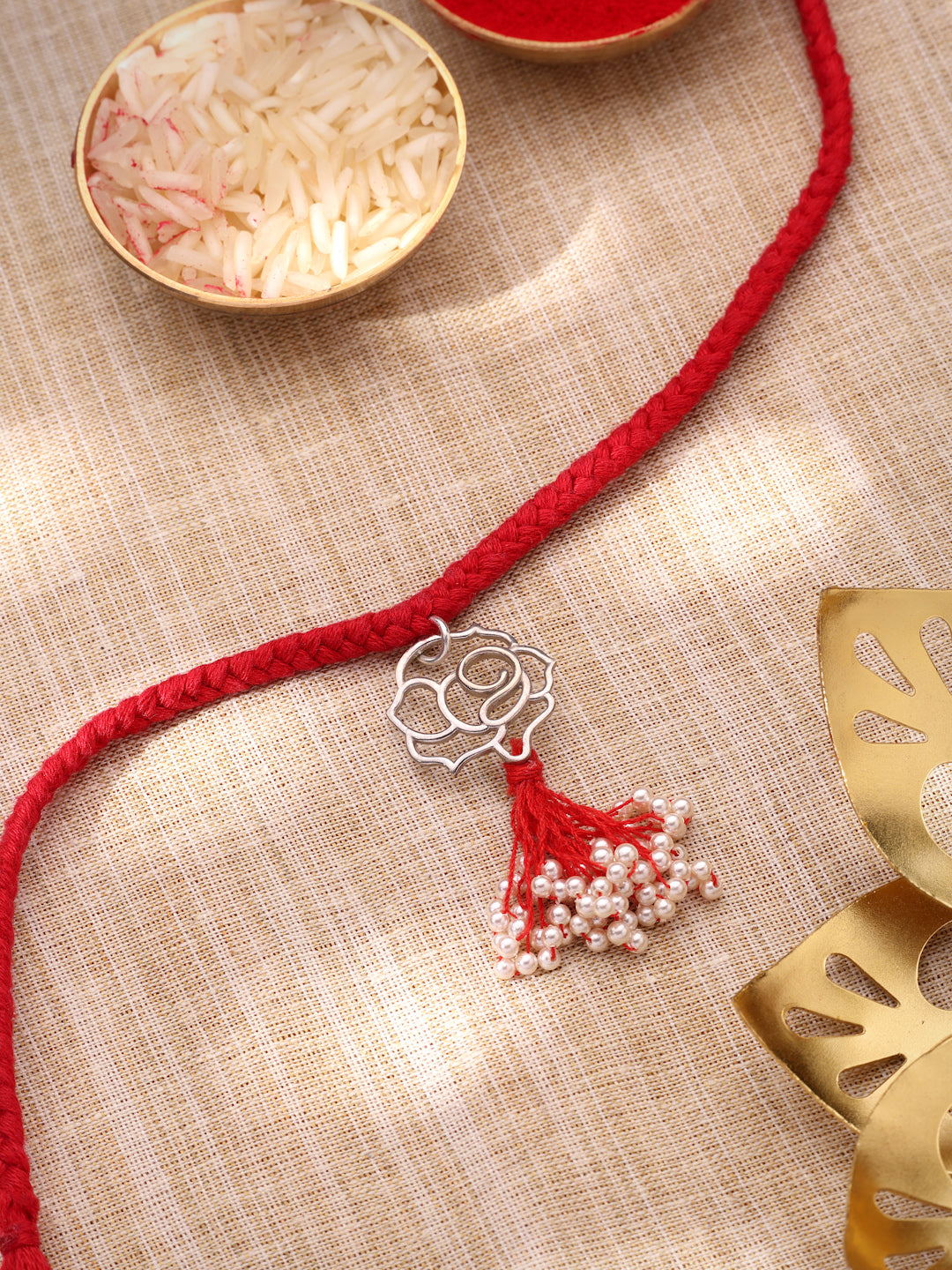 925 Sterling Silver Floral Lumba Rakhi with Pearls