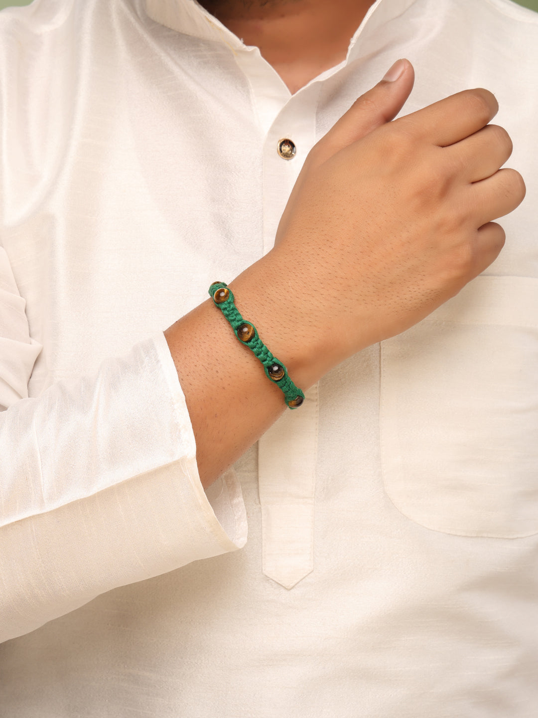 Green Macrame Multi Stone Thread Rakhi