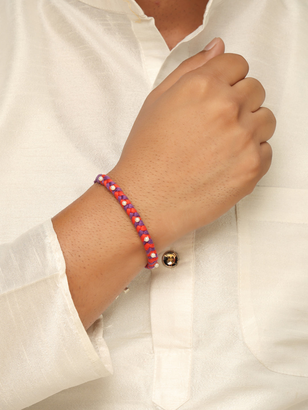 Sterling Silver Red & Purple Braided Pearl Rakhi