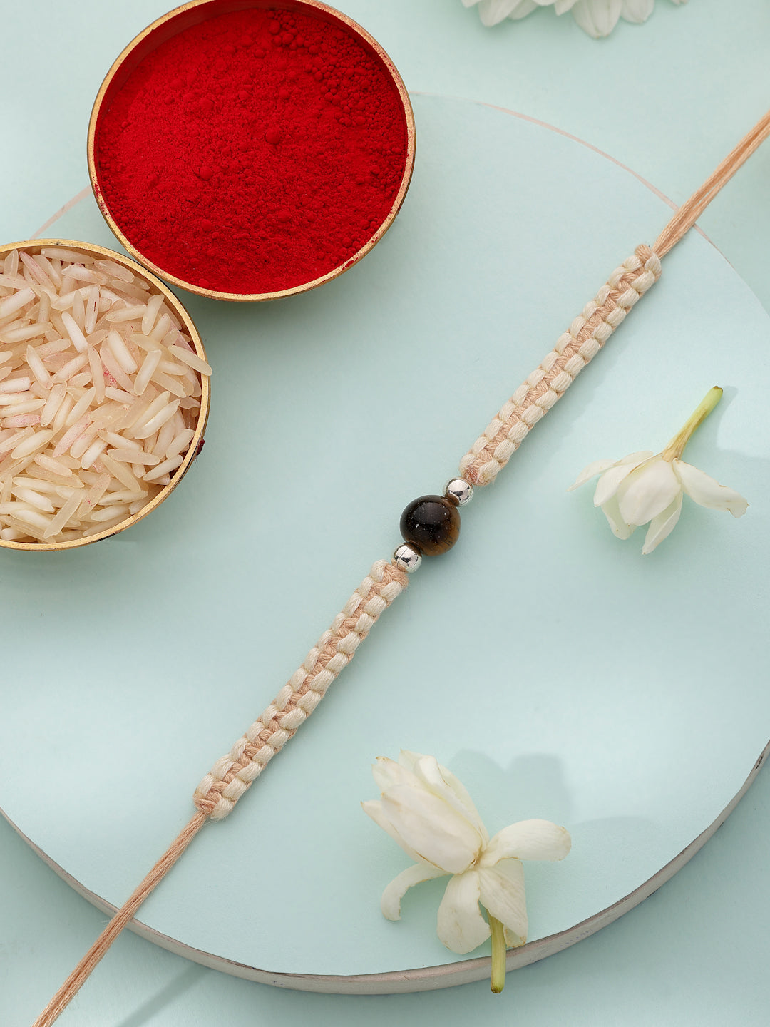 925 Sterling Silver Tiger’s Eye Macrame Thread Kids Rakhi