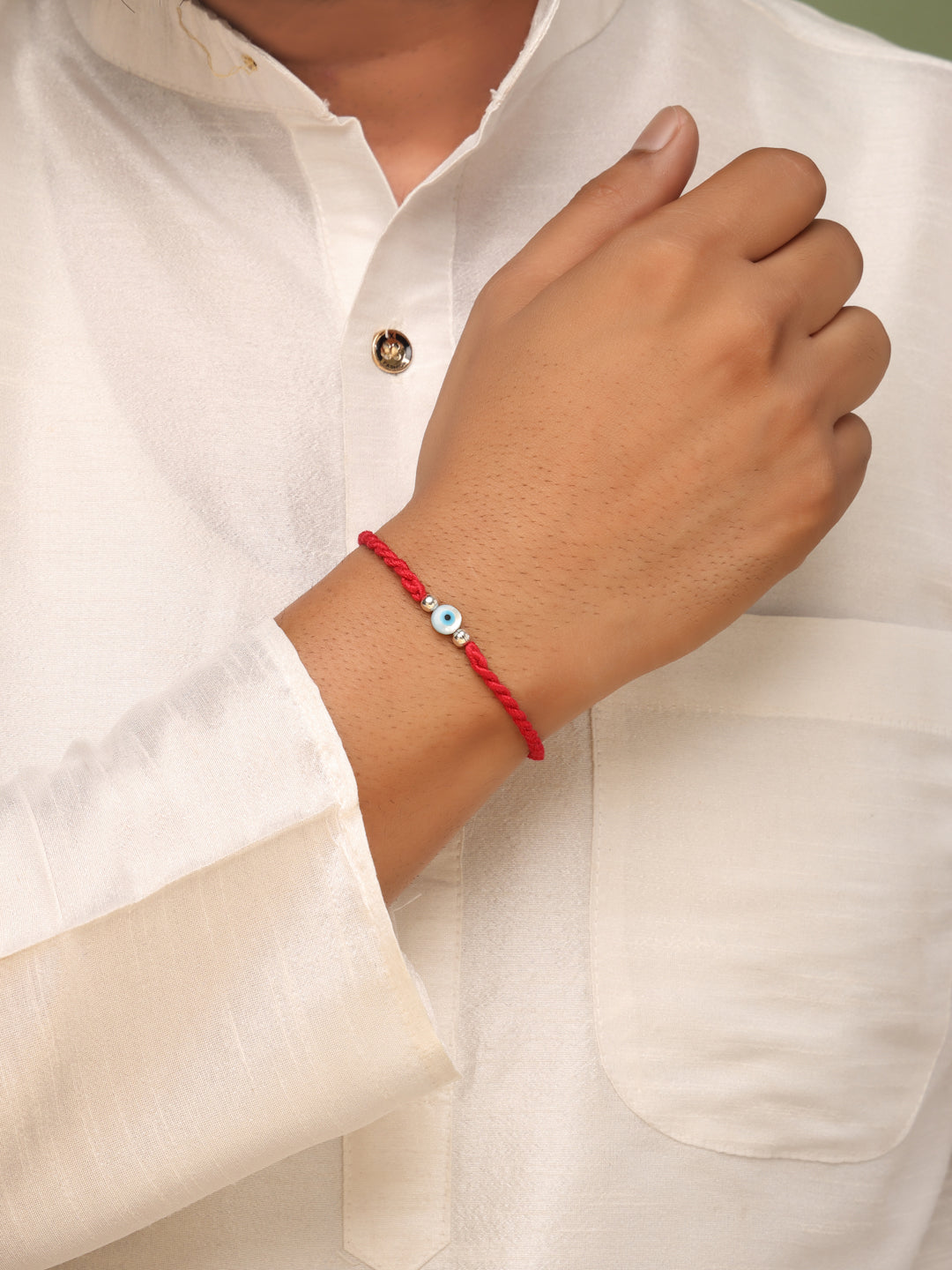 925 Sterling Silver Evil Eye Rakhi with Red Twisted Thread