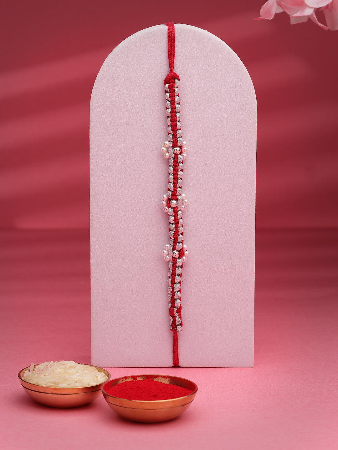 925 Sterling Silver Pearl Rakhi in Handcrafted Red Cord