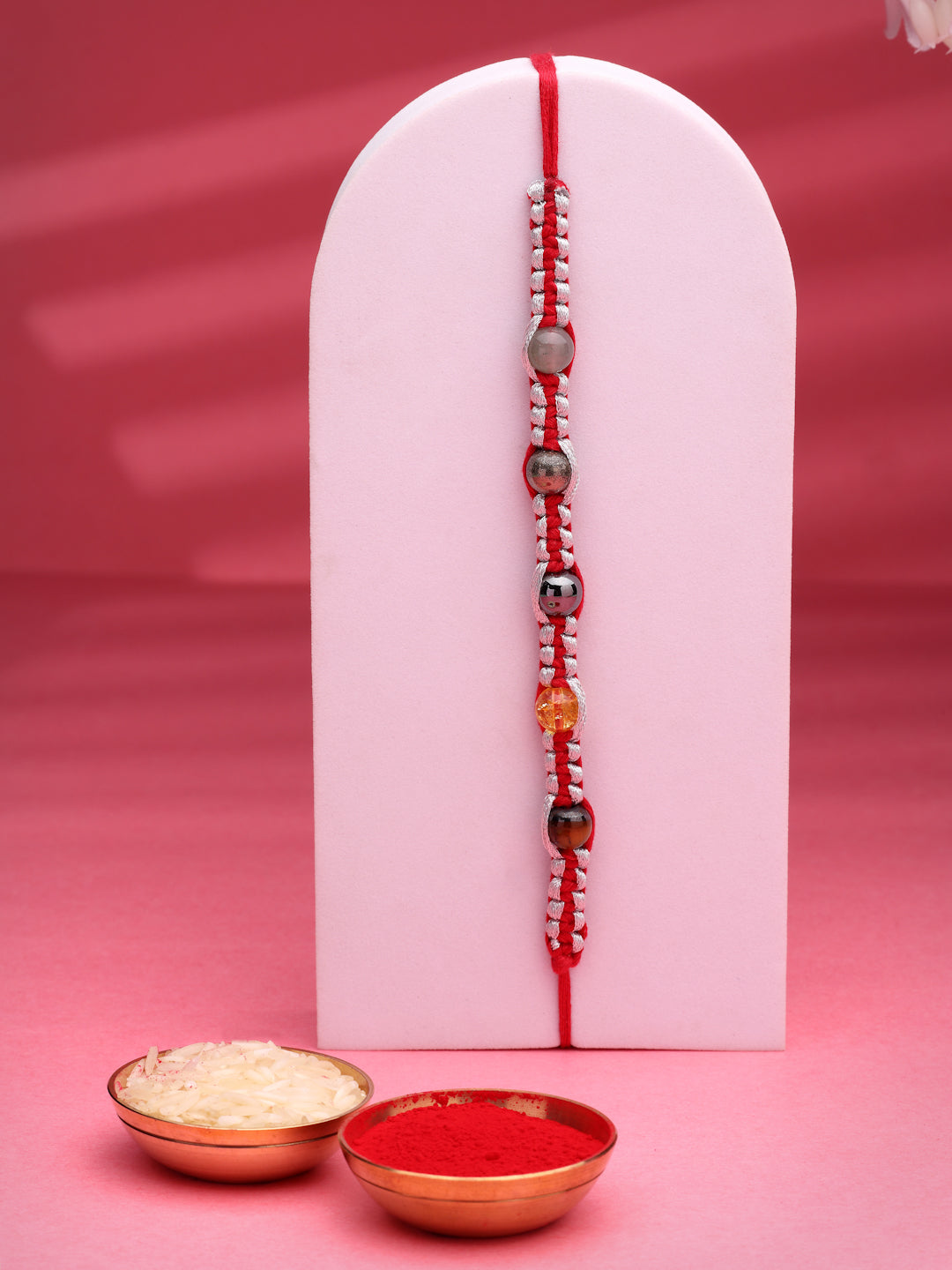 Handcrafted Five-Stone Crystal Macrame Rakhi