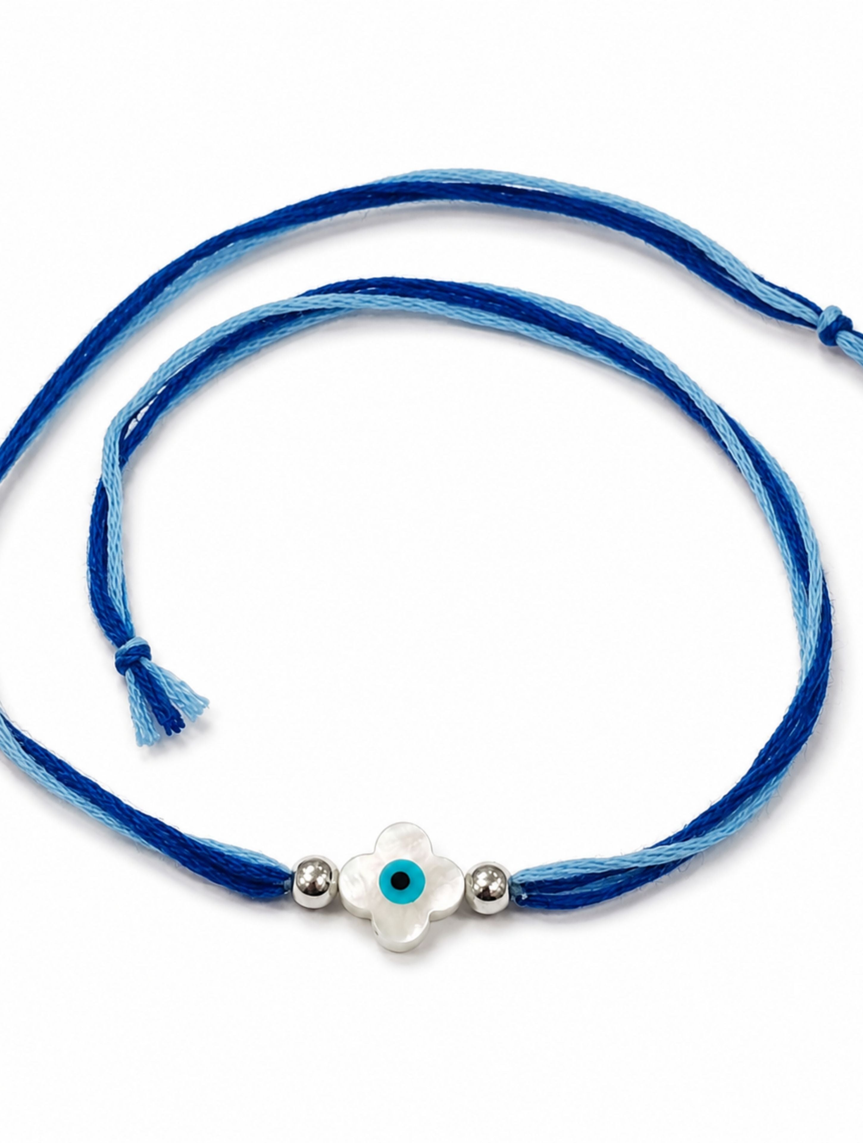 925 Sterling Silver Evil Eye Clover Blue Thread Rakhi