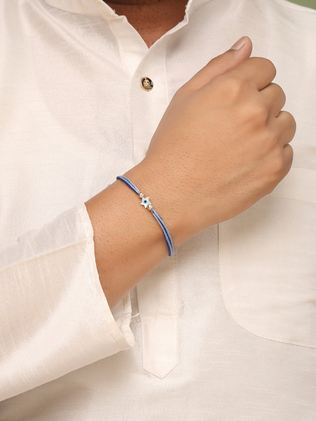 925 Sterling Silver Star Evil Eye Rakhi on Blue Thread