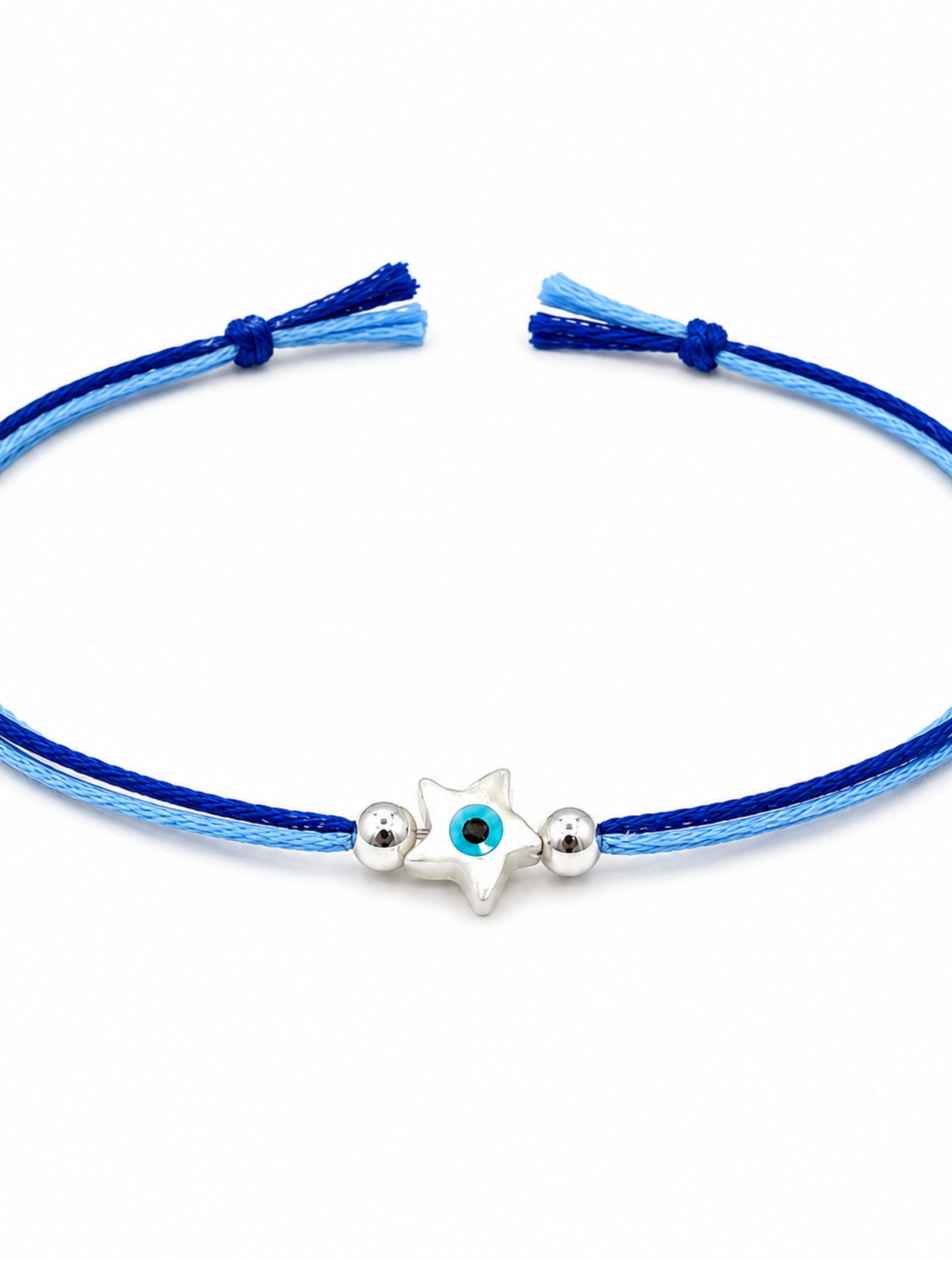 925 Sterling Silver Star Evil Eye Rakhi on Blue Thread
