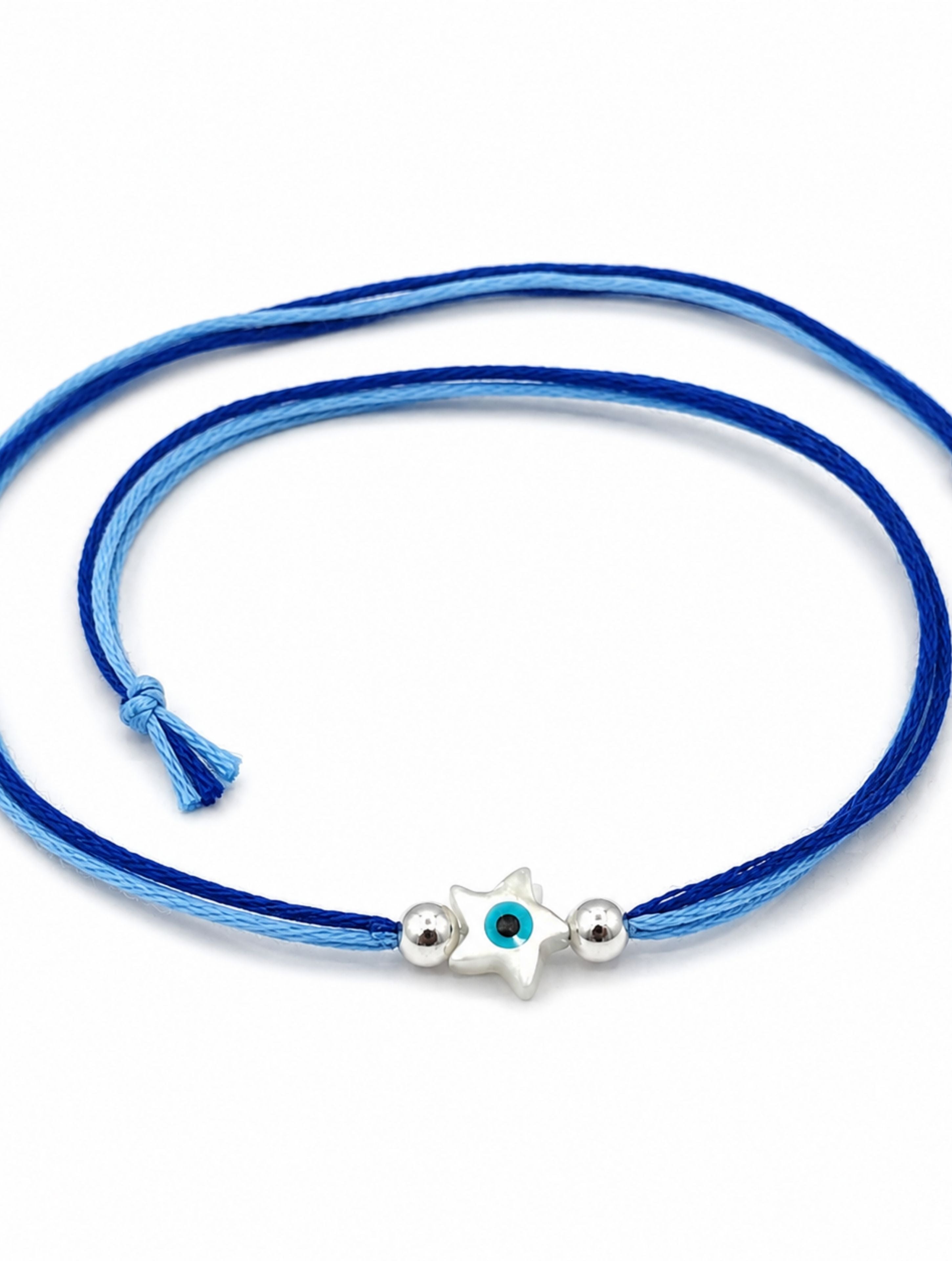 925 Sterling Silver Star Evil Eye Rakhi on Blue Thread