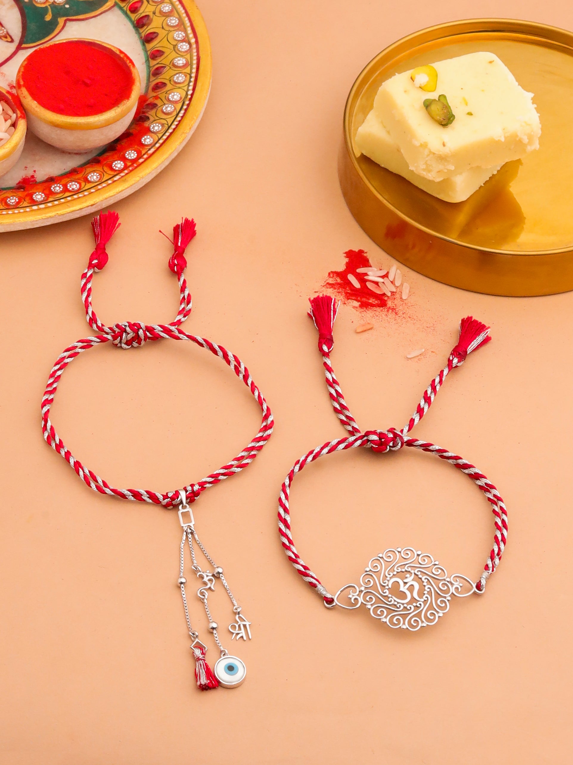 Om Filigree Couple Sacred Silver Rakhi