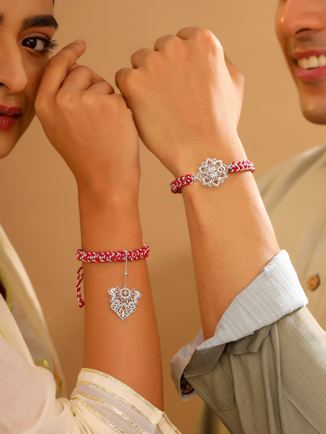 Modern Odisha Filigree Couple Silver Rakhi