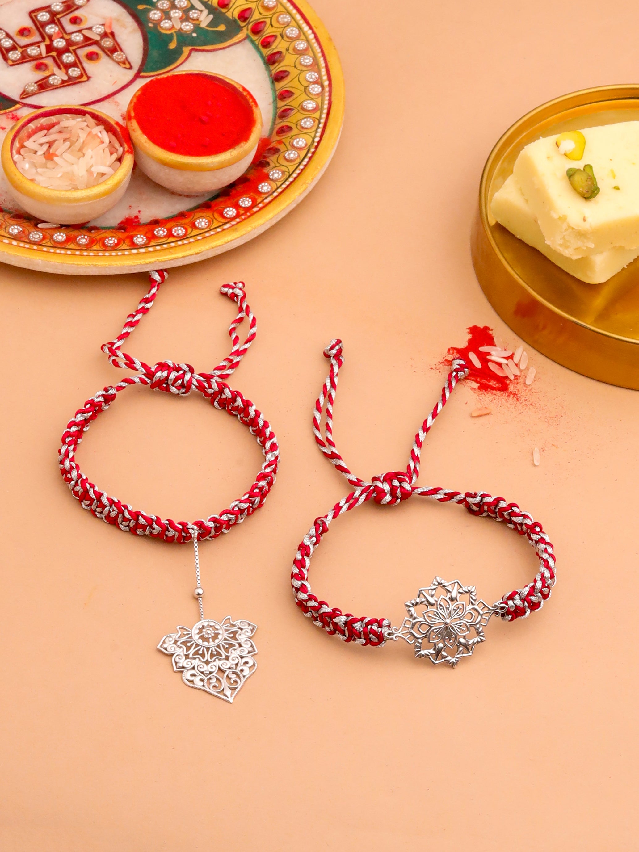 Modern Odisha Filigree Couple Silver Rakhi