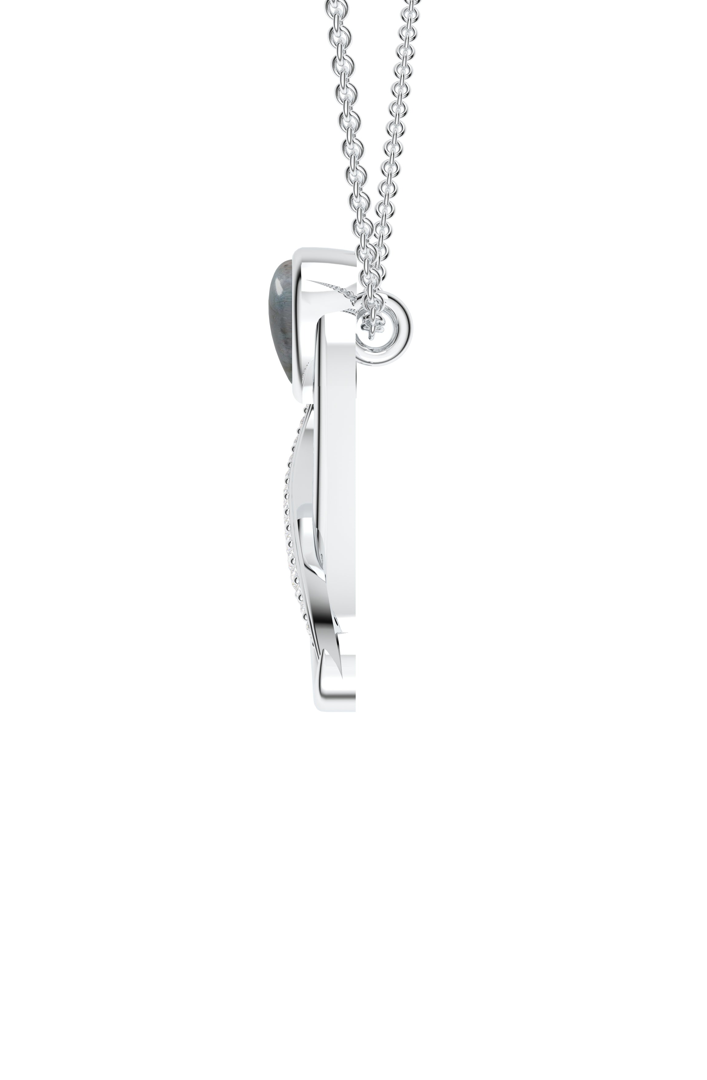 ‘A’ Initial Pendant – Labradorite Moissanite in 925 Sterling Silver