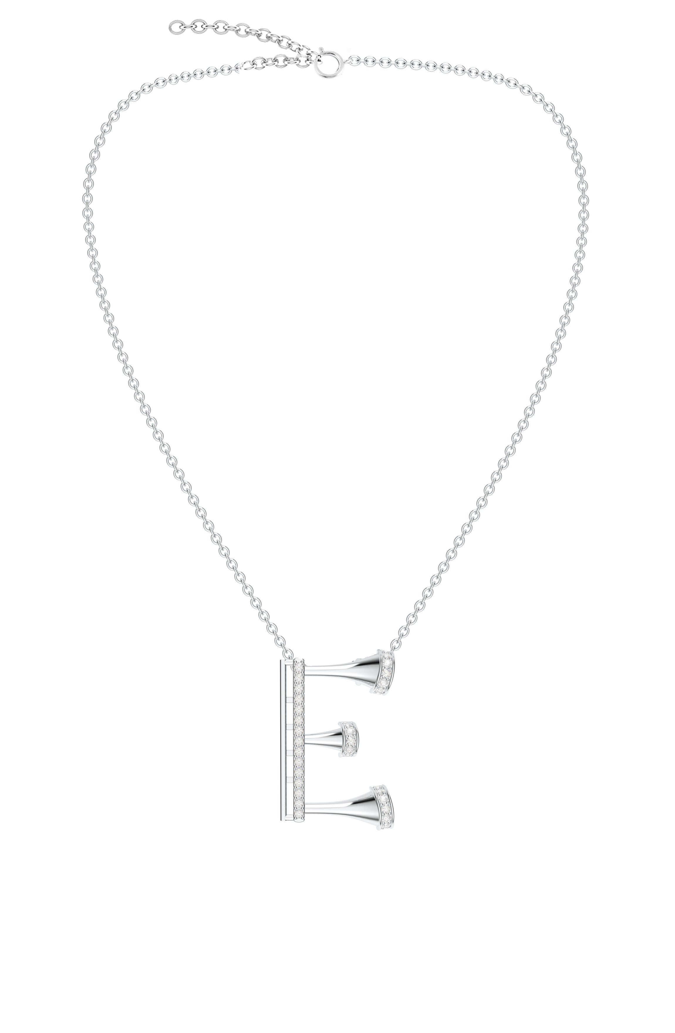 Signery ‘E’ Initial Pendant – Moissanite & Rhodium Plated