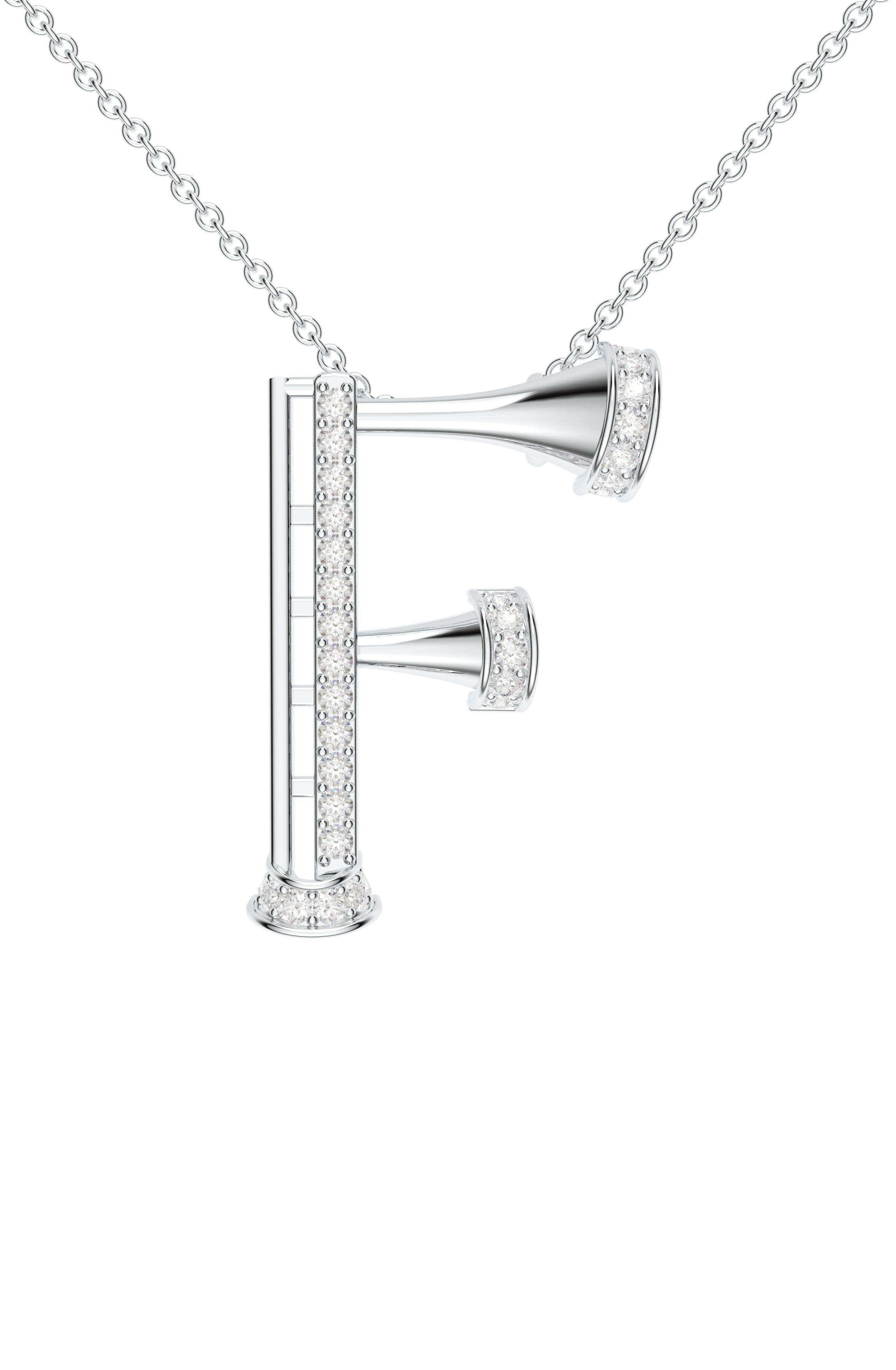 Signery ‘F’ Initial Pendant – Moissanite & Rhodium Plated