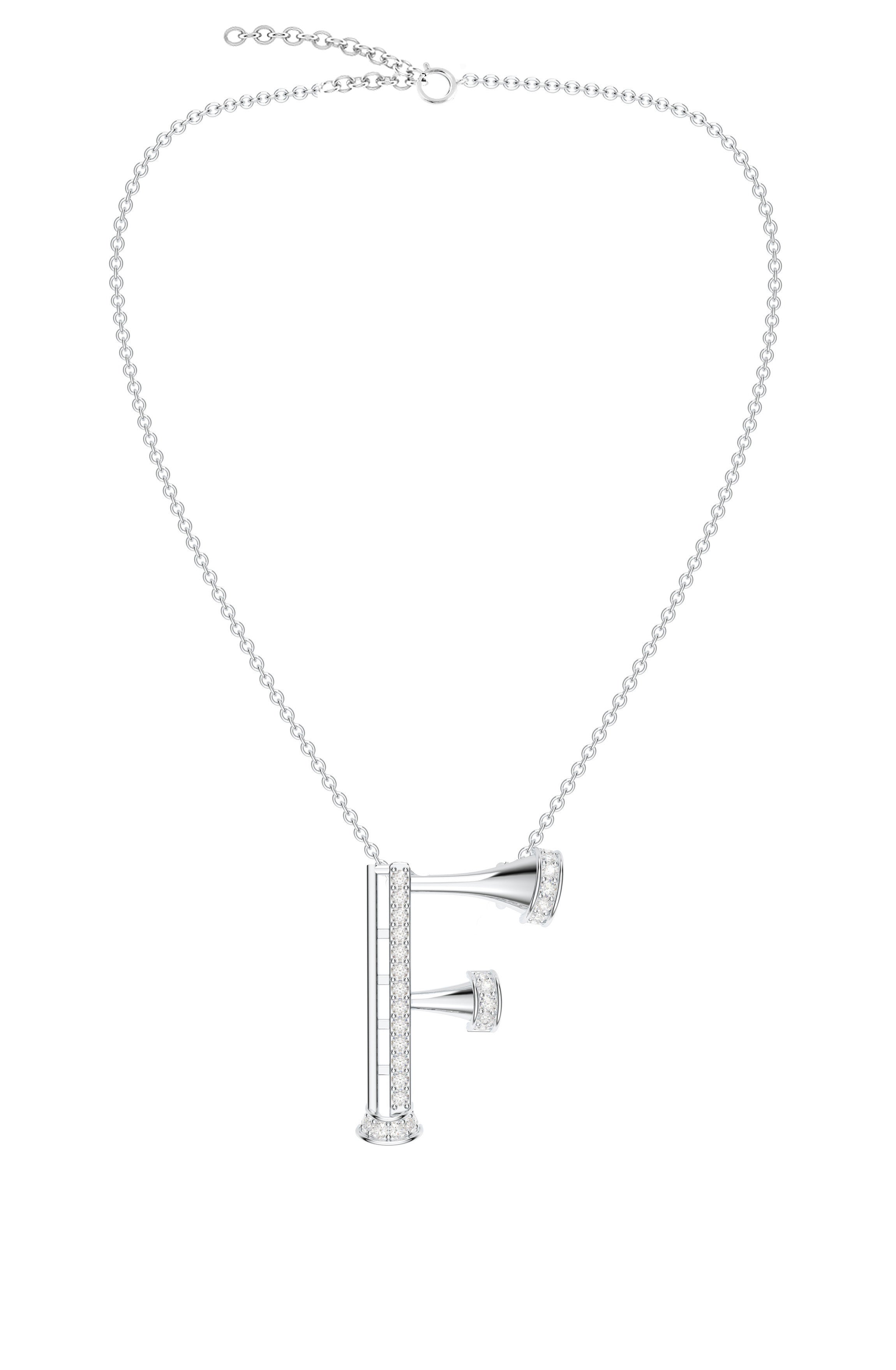 Signery ‘F’ Initial Pendant – Moissanite & Rhodium Plated