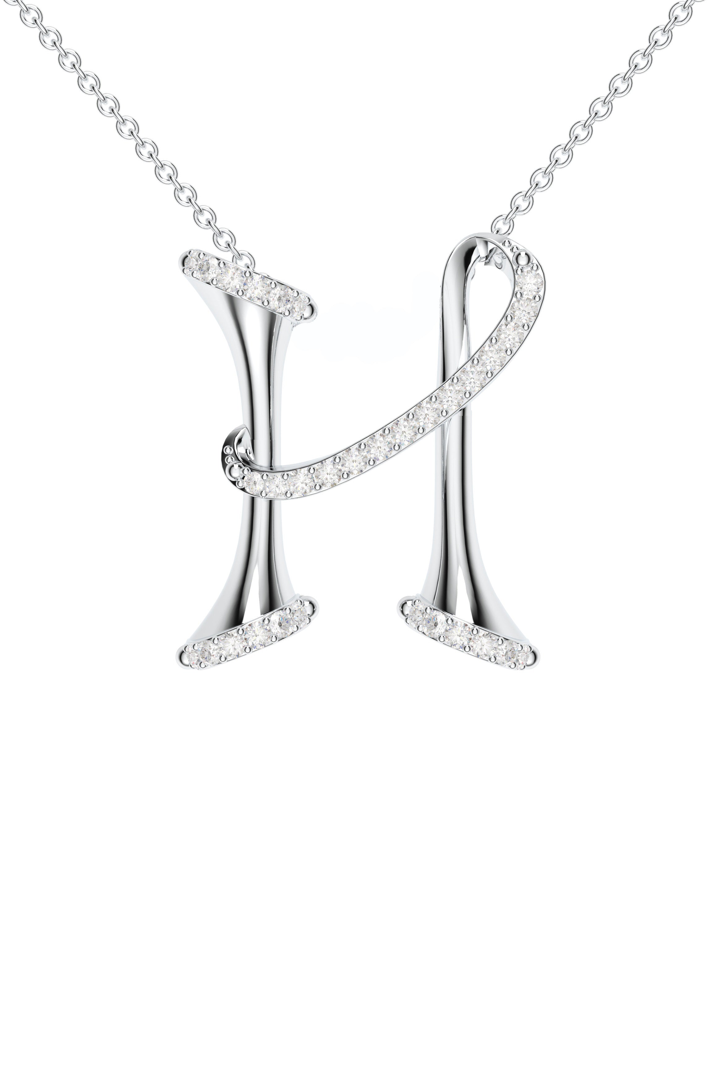 Signery ‘H’ Initial Pendant – Moissanite & Rhodium Plated