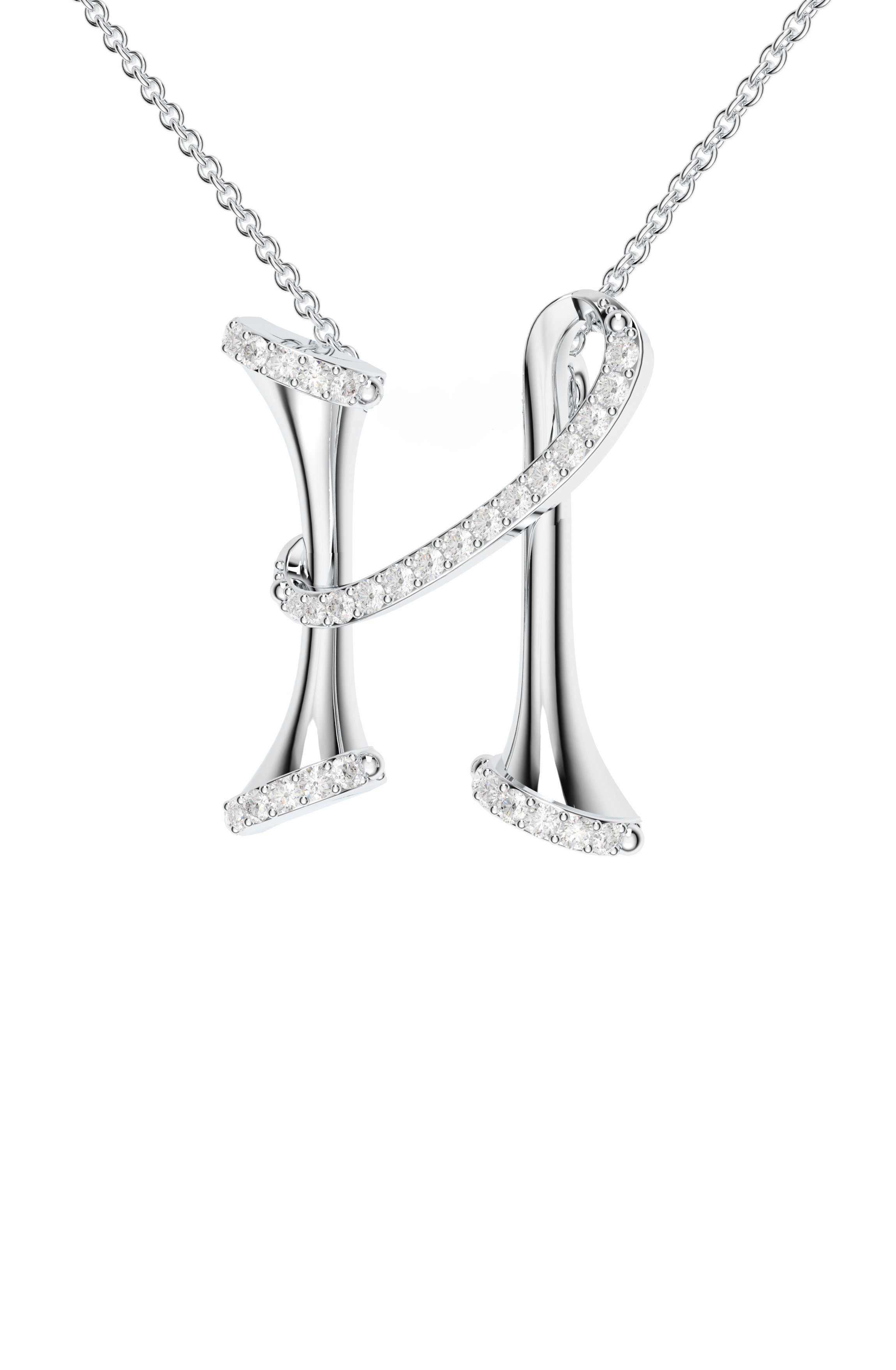 Signery ‘H’ Initial Pendant – Moissanite & Rhodium Plated