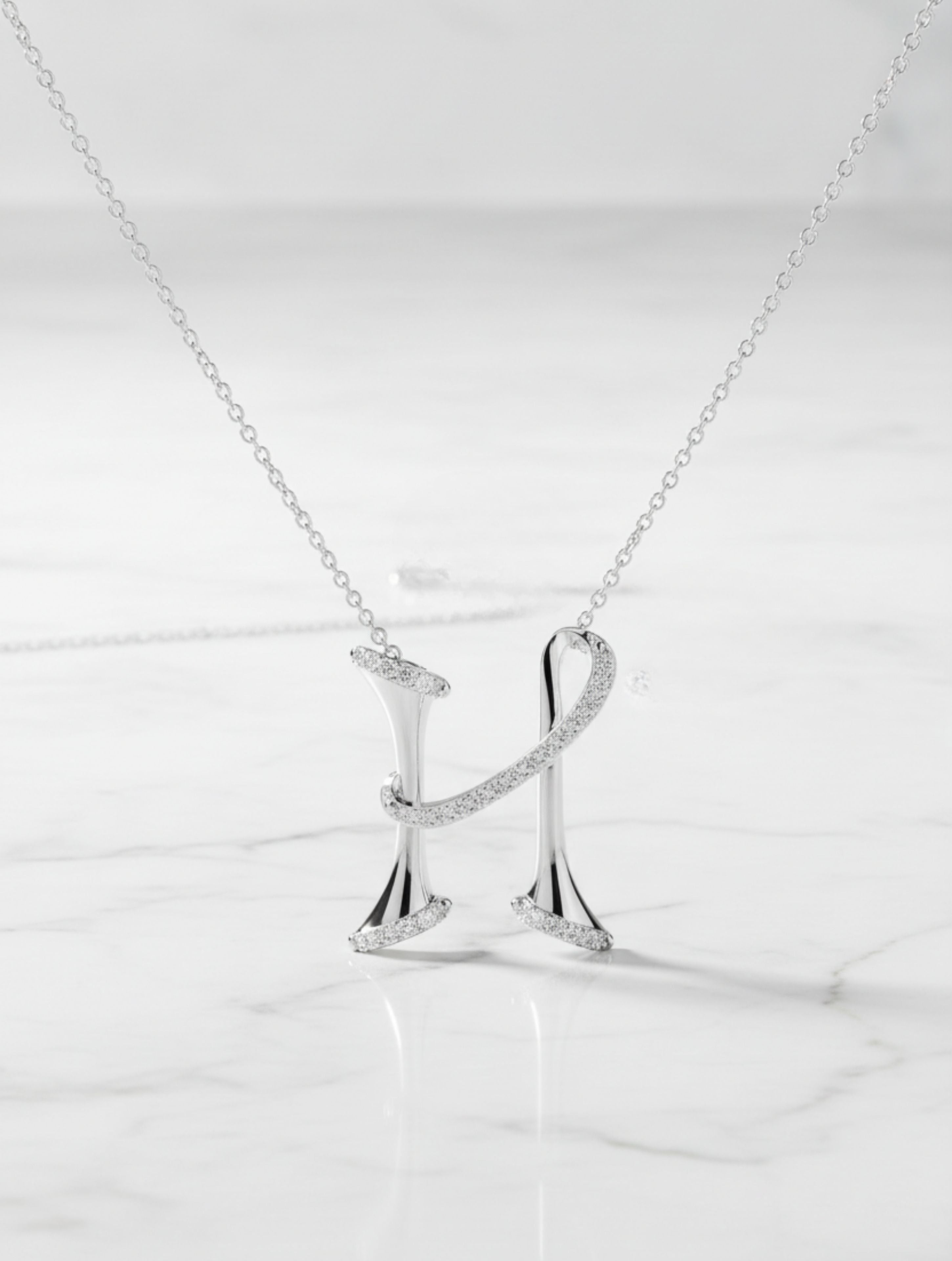 Signery ‘H’ Initial Pendant – Moissanite & Rhodium Plated