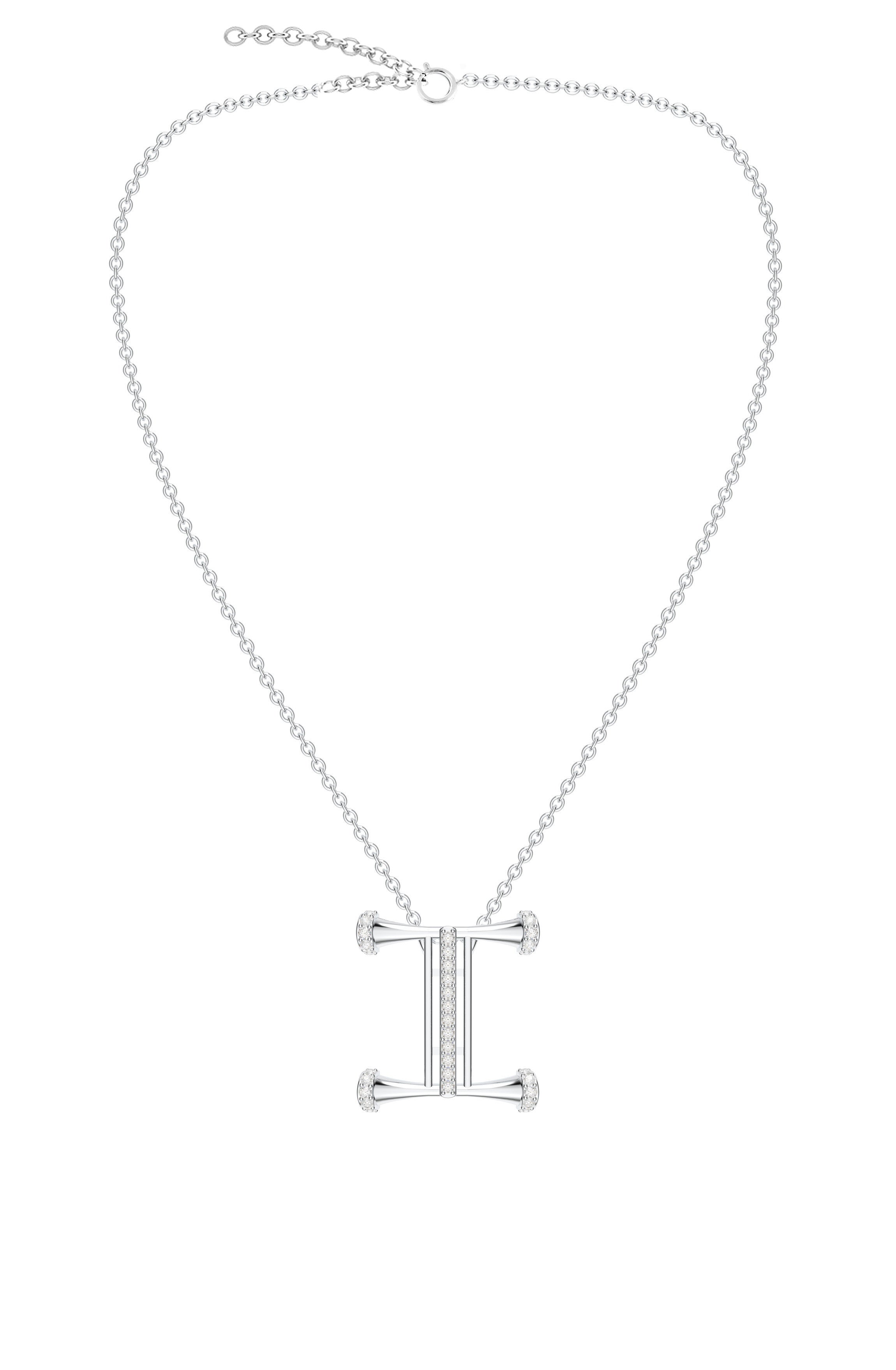 Signery ‘I’ Initial Pendant – Moissanite & Rhodium Plated