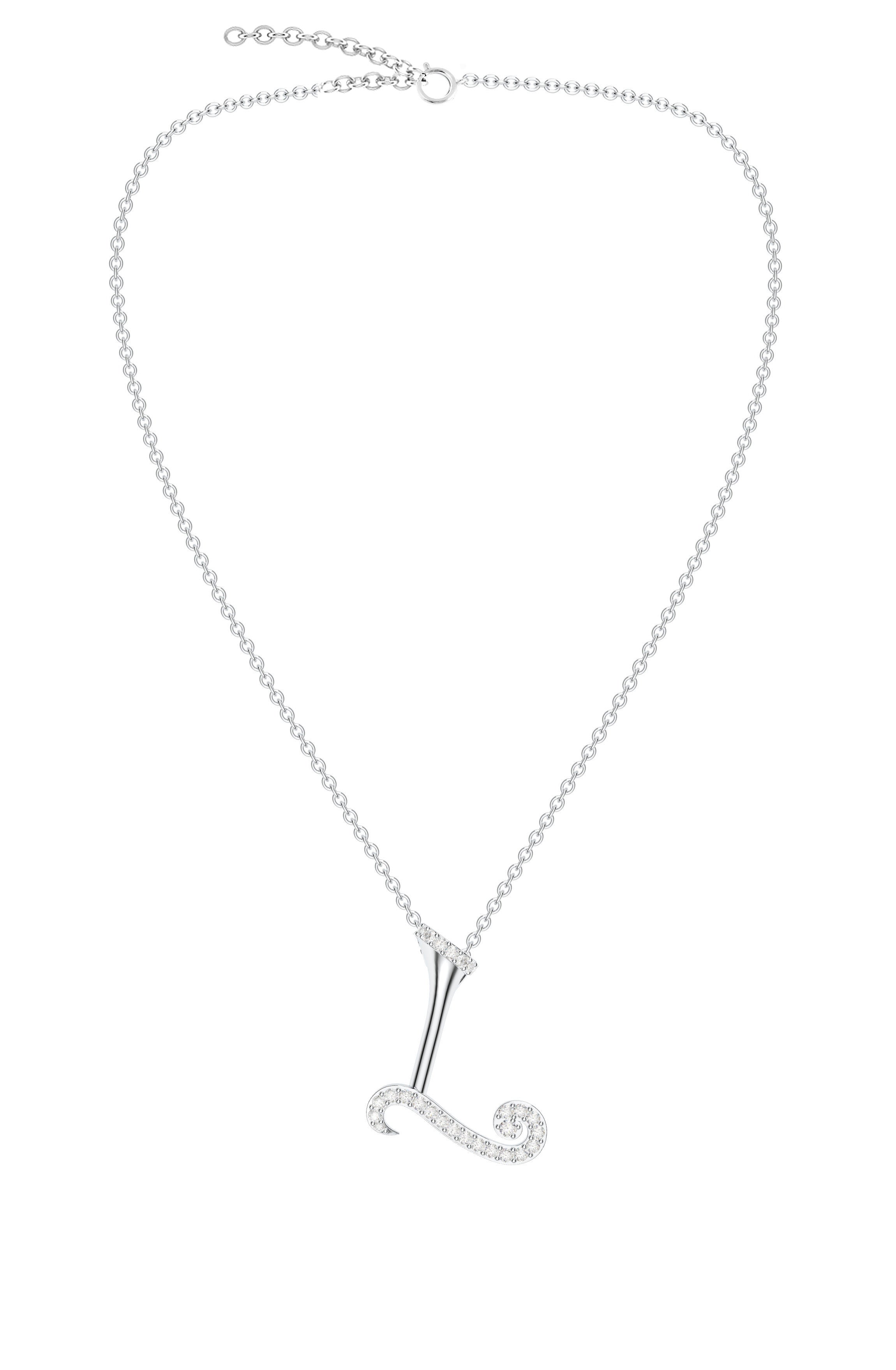 Signery ‘L’ Initial Pendant – Moissanite & Rhodium Plated