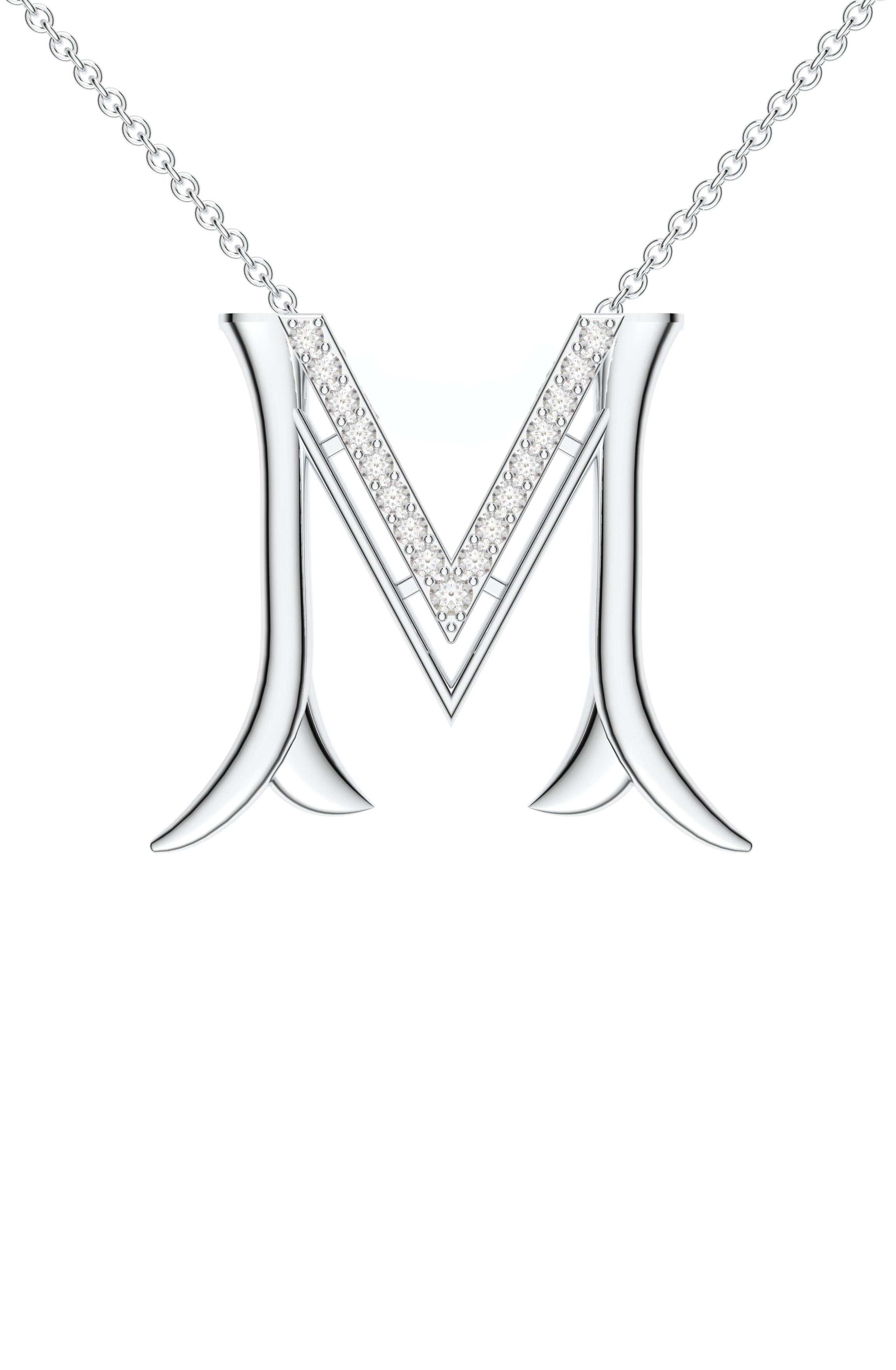 Signery ‘M’ Initial Pendant – Moissanite & Rhodium Plated