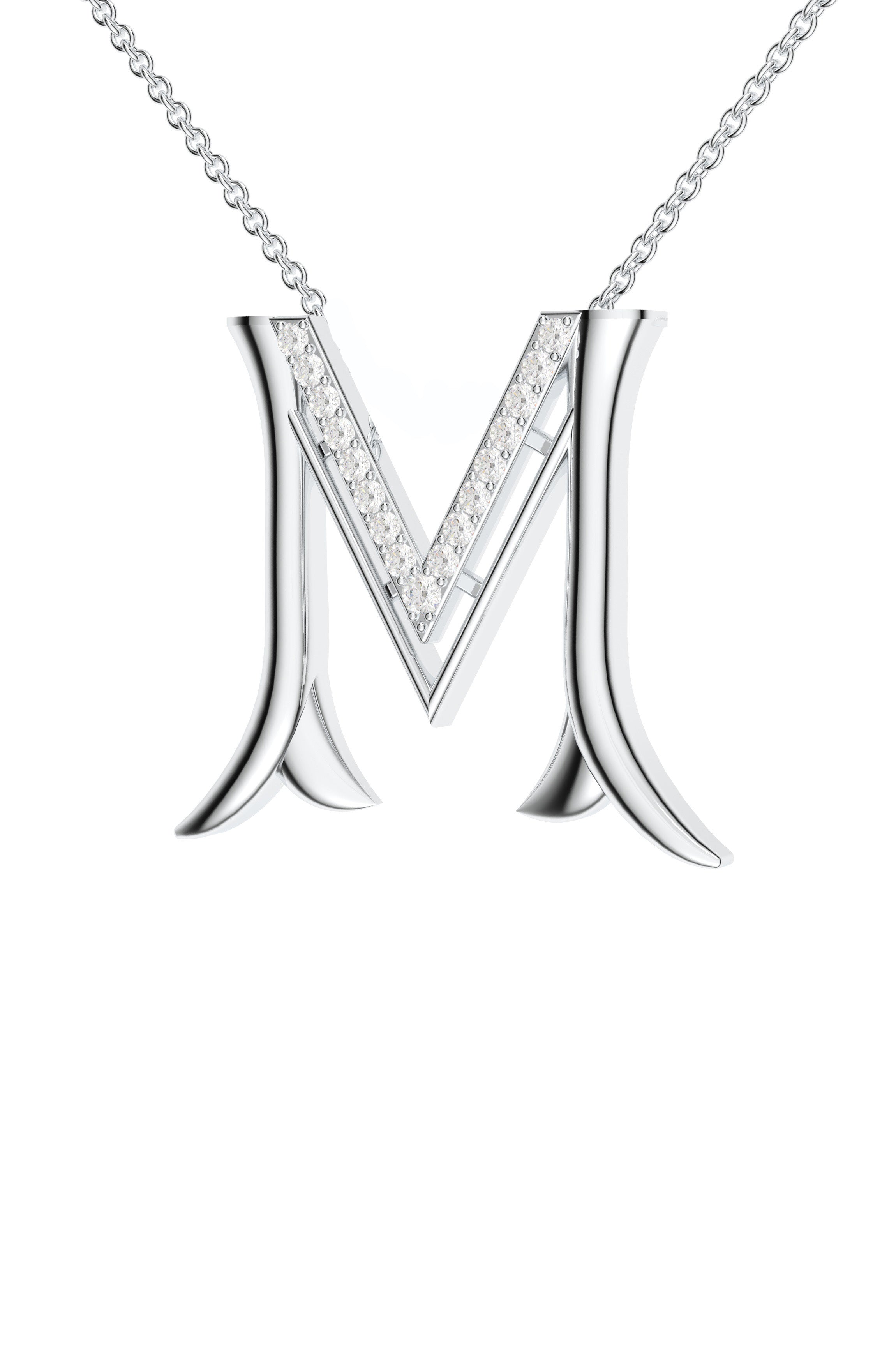Signery ‘M’ Initial Pendant – Moissanite & Rhodium Plated