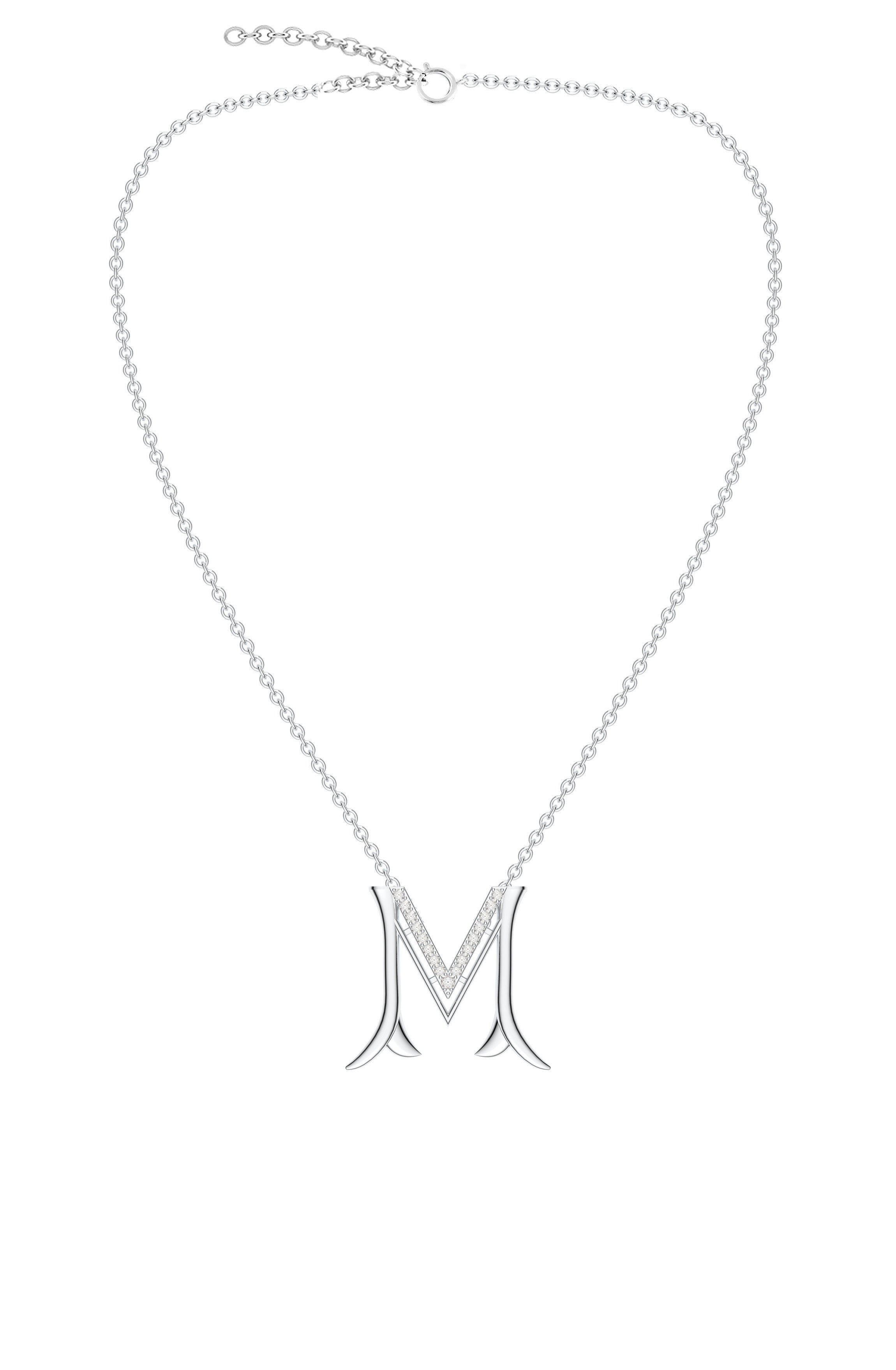 Signery ‘M’ Initial Pendant – Moissanite & Rhodium Plated