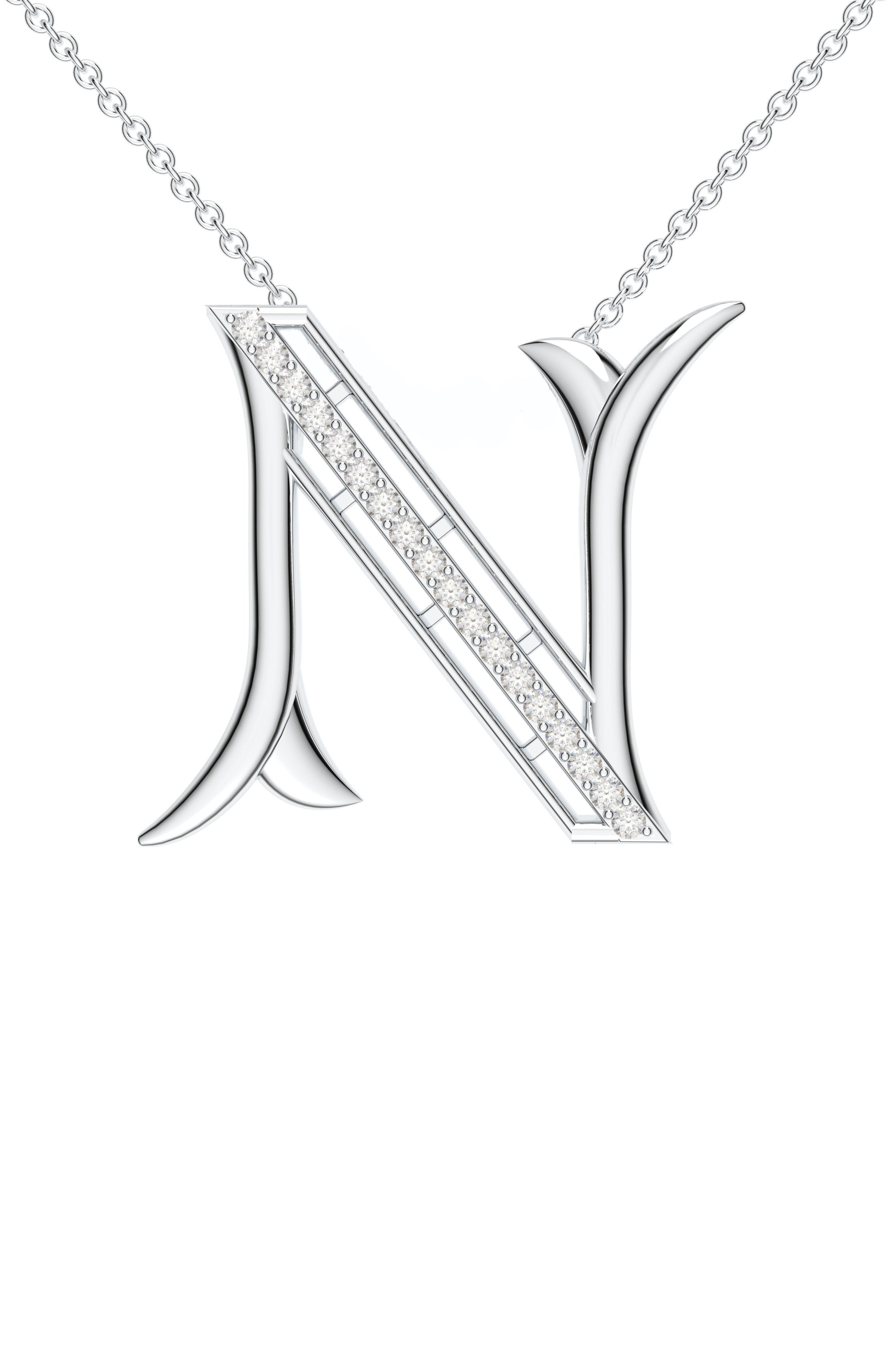 Signery ‘N’ Initial Pendant – Moissanite & Rhodium Plated