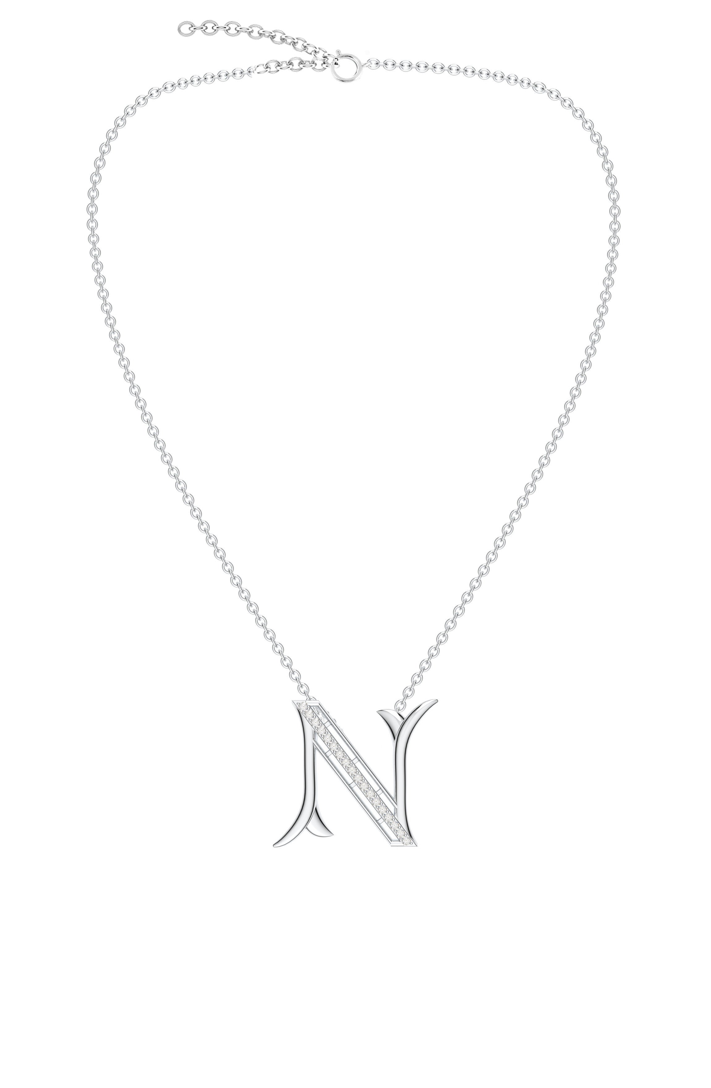 Signery ‘N’ Initial Pendant – Moissanite & Rhodium Plated