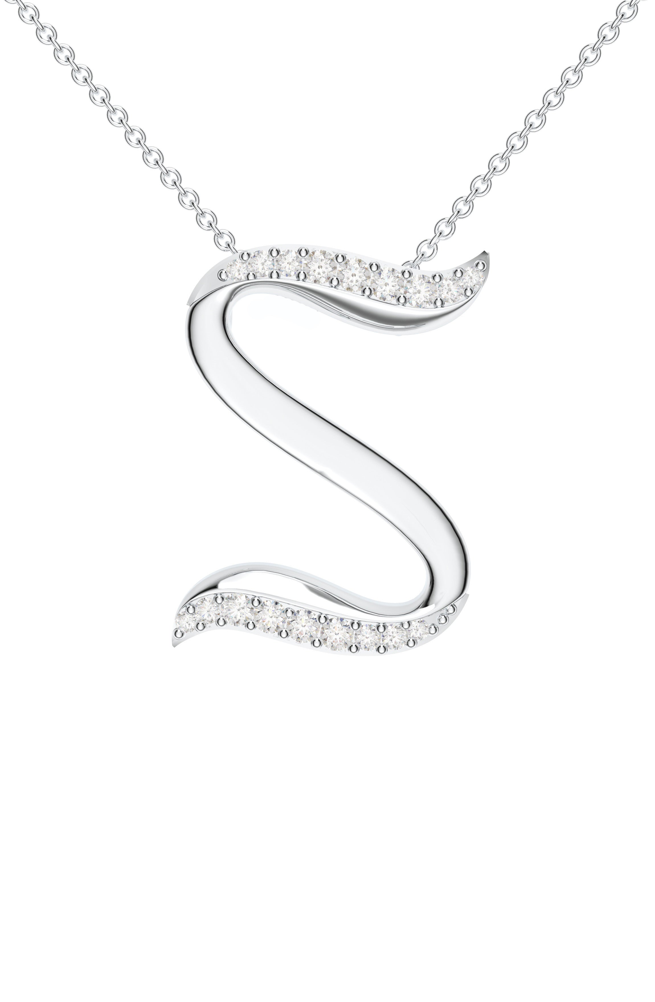 Signery ‘S’ Initial Pendant – Moissanite & Rhodium Plated