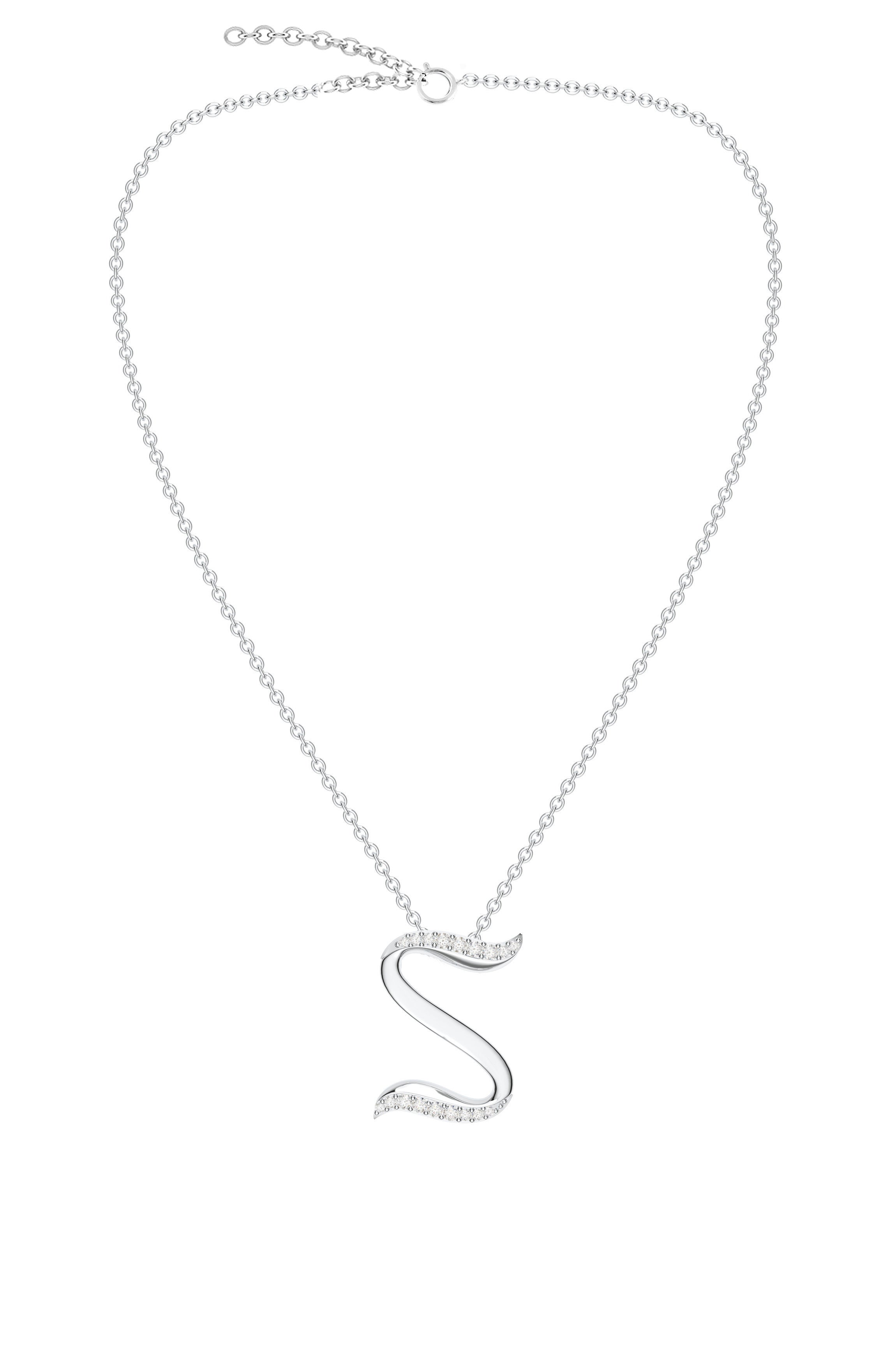 Signery ‘S’ Initial Pendant – Moissanite & Rhodium Plated