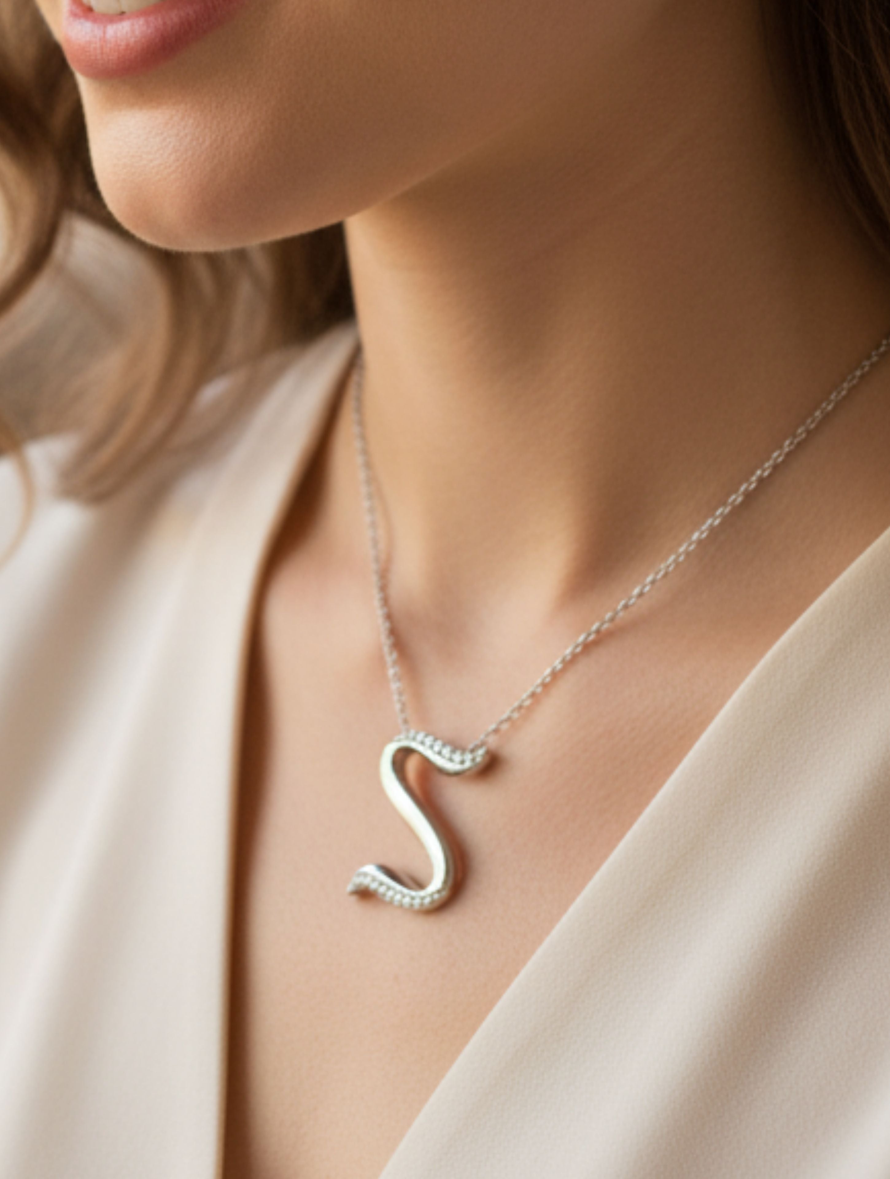 Signery ‘S’ Initial Pendant – Moissanite & Rhodium Plated