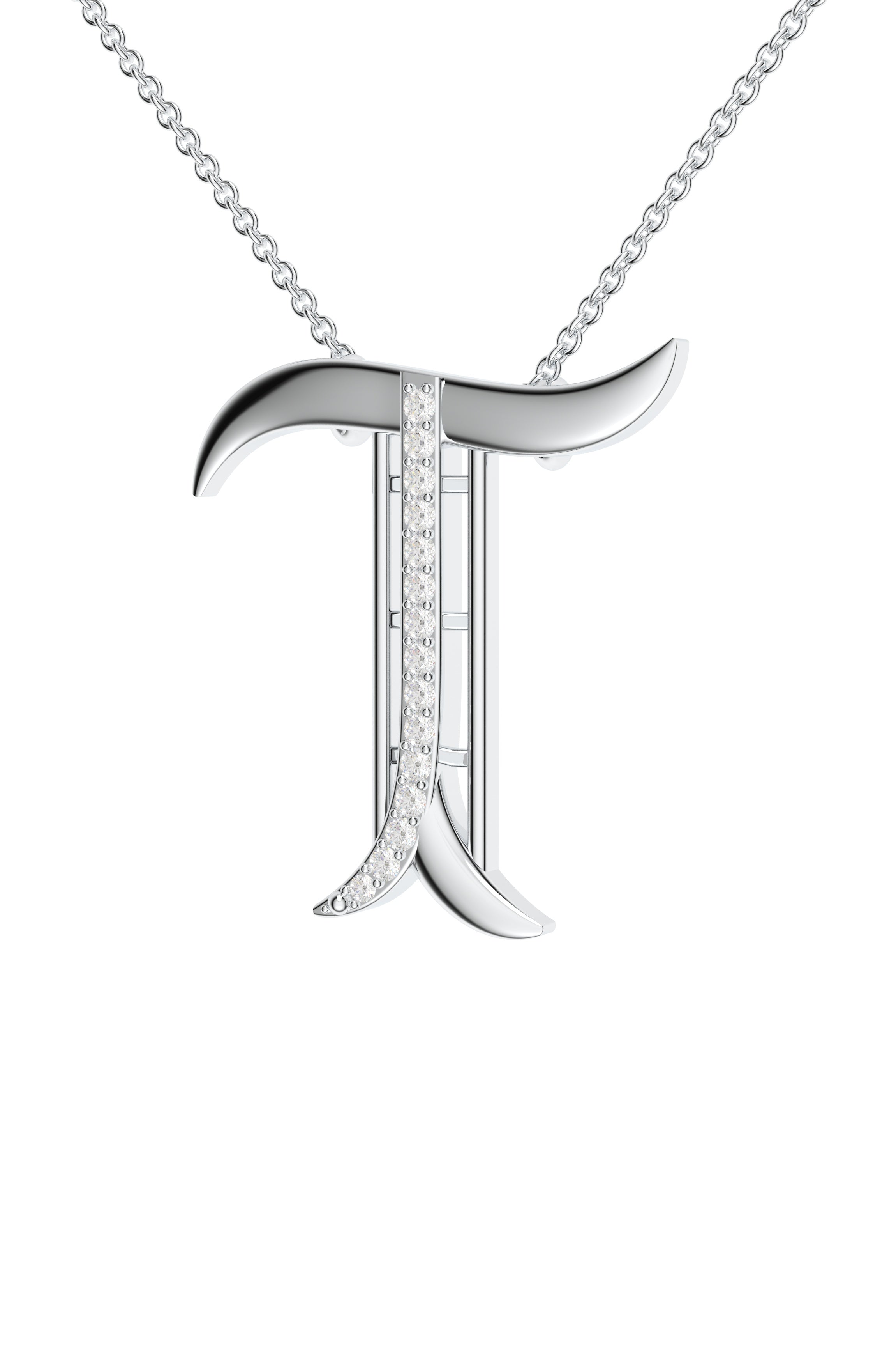 Signery ‘T’ Initial Pendant – Moissanite & Rhodium Plated