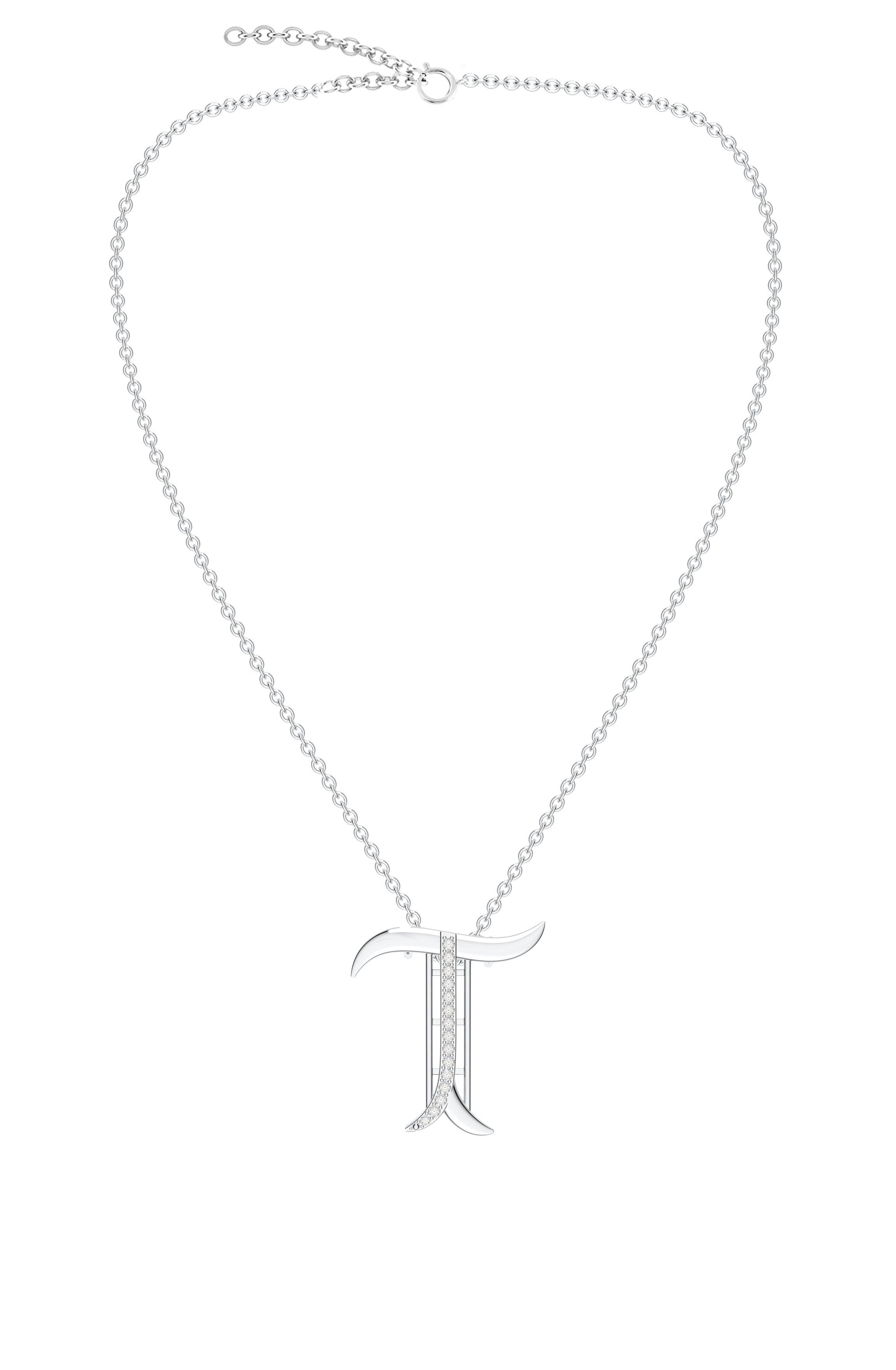 Signery ‘T’ Initial Pendant – Moissanite & Rhodium Plated