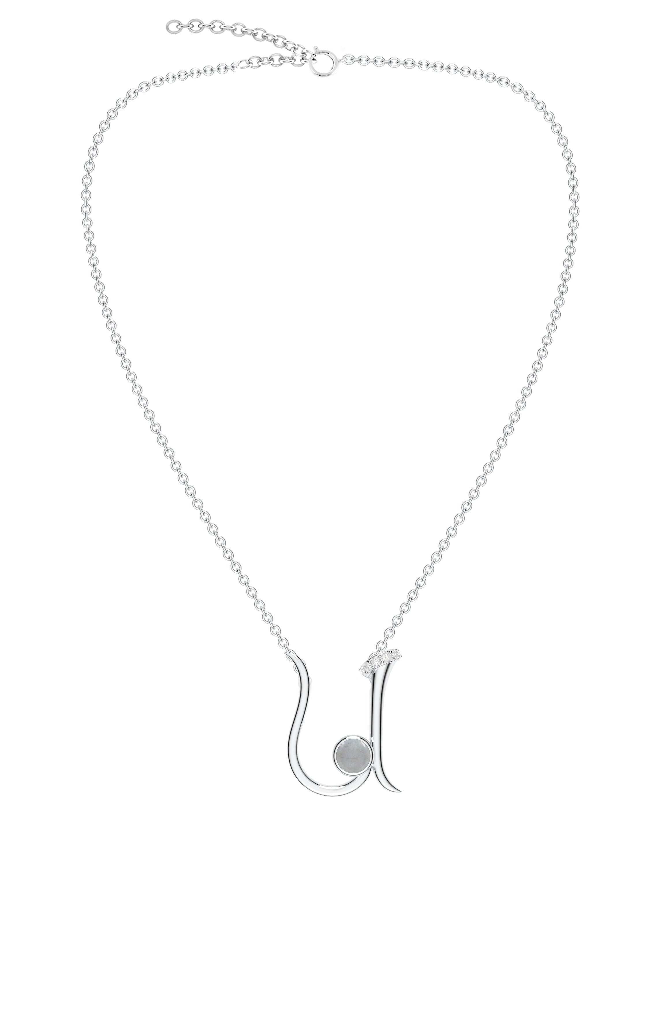 Signery ‘U’ Initial Pendant – Labradorite Moissanite & Rhodium Plated