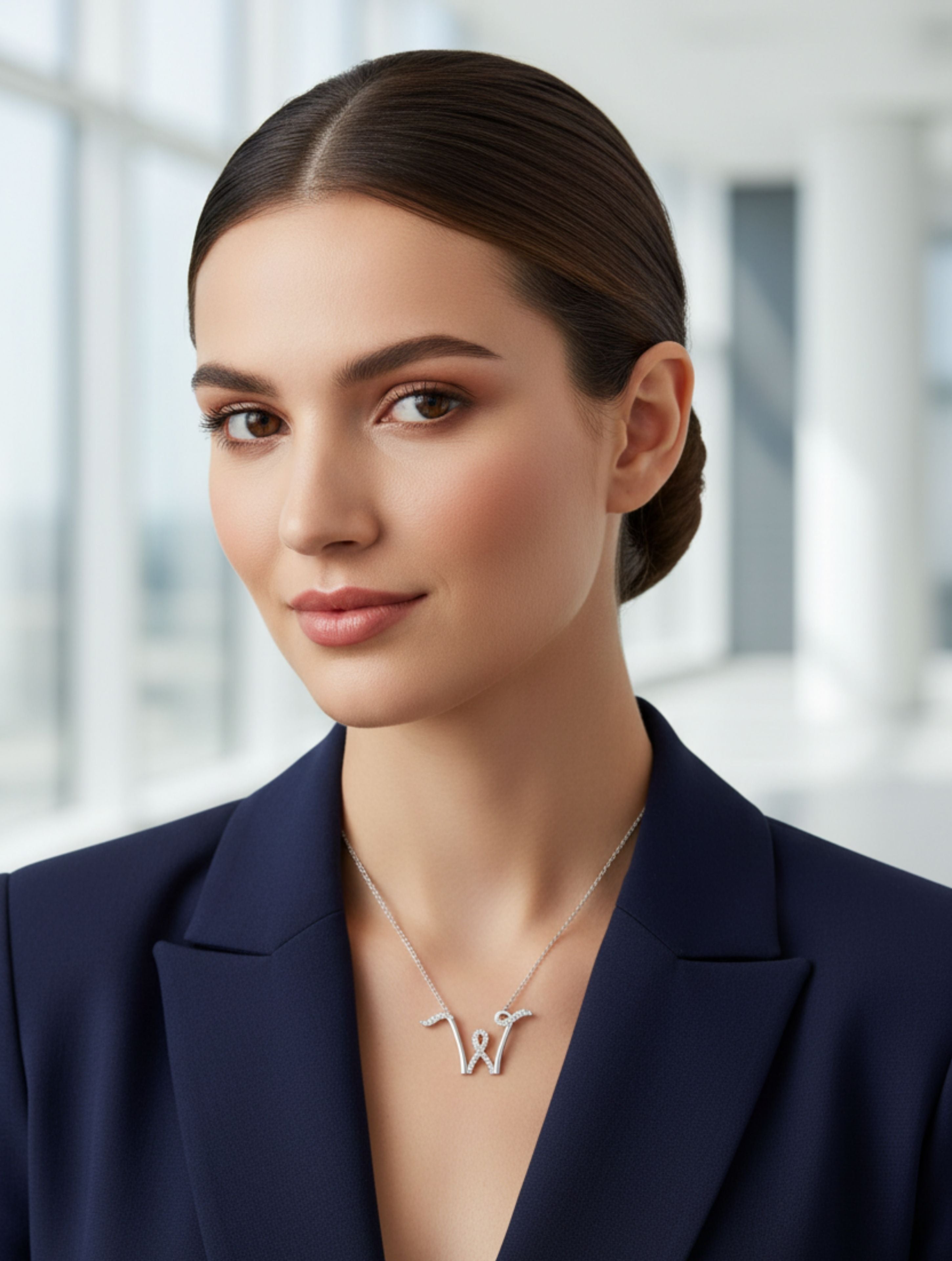 Signery ‘W’ Initial Pendant – Moissanite & Rhodium Plated