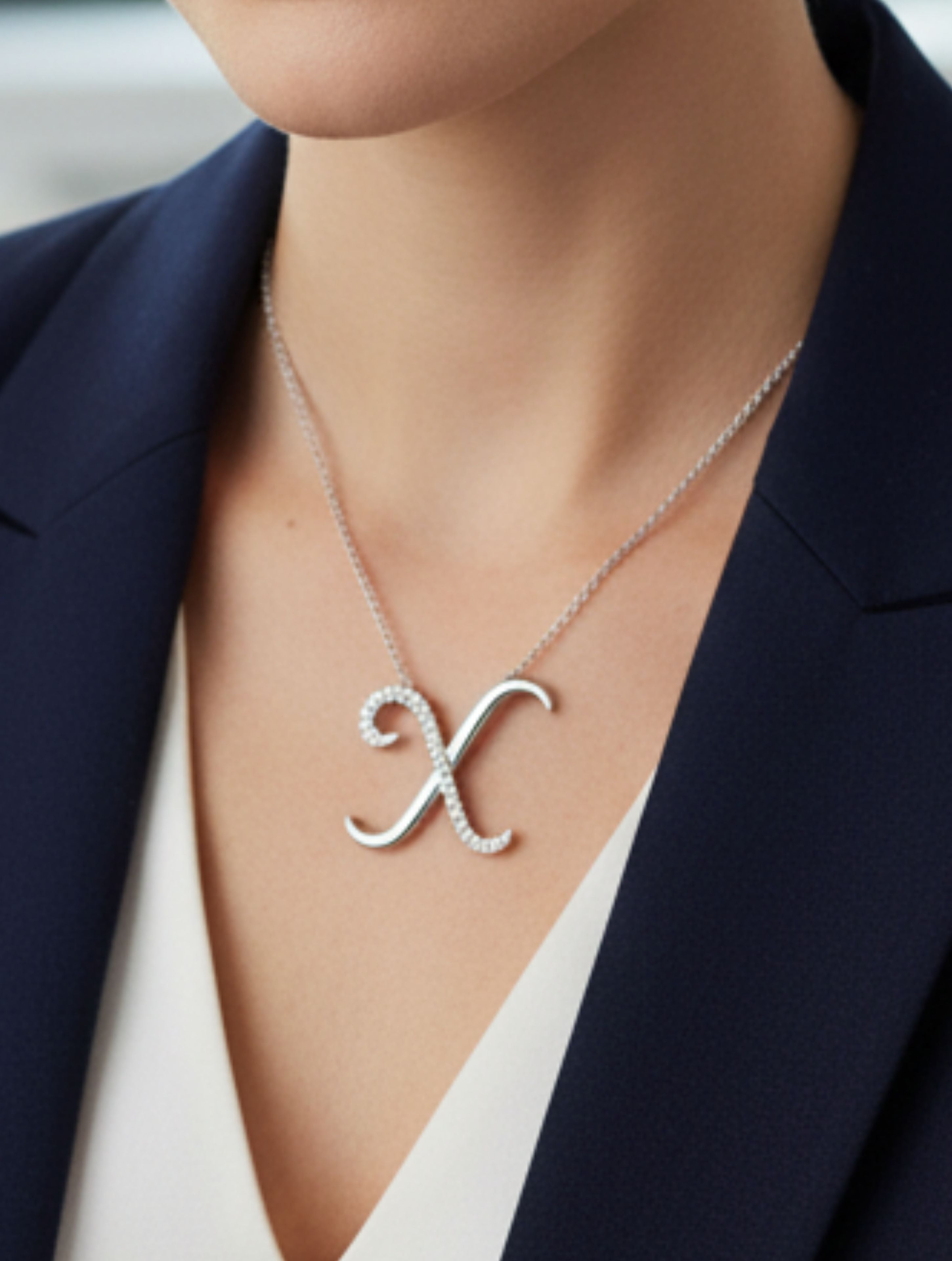 Signery ‘X’ Initial Pendant – Moissanite & Rhodium Plated