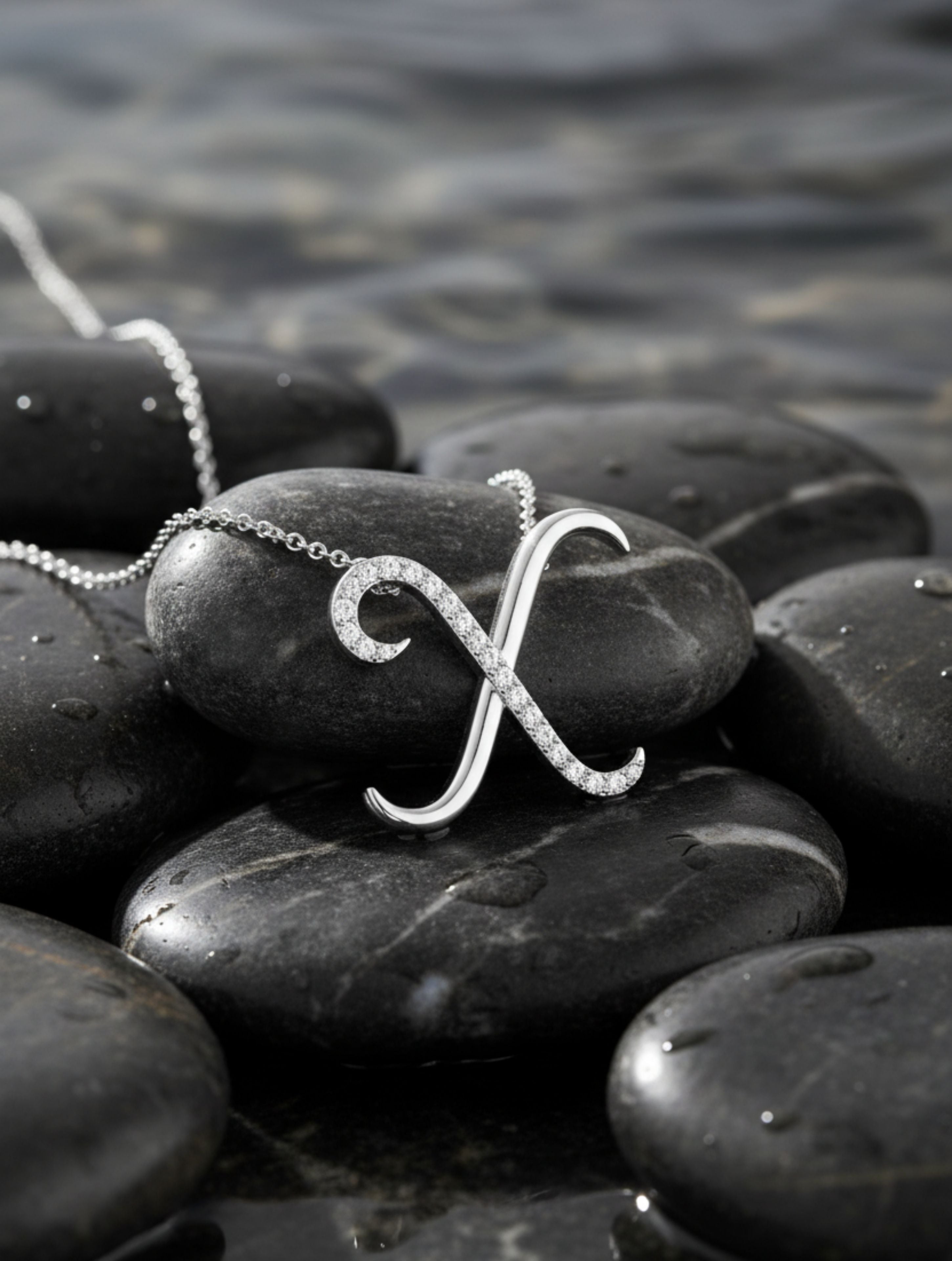 Signery ‘X’ Initial Pendant – Moissanite & Rhodium Plated