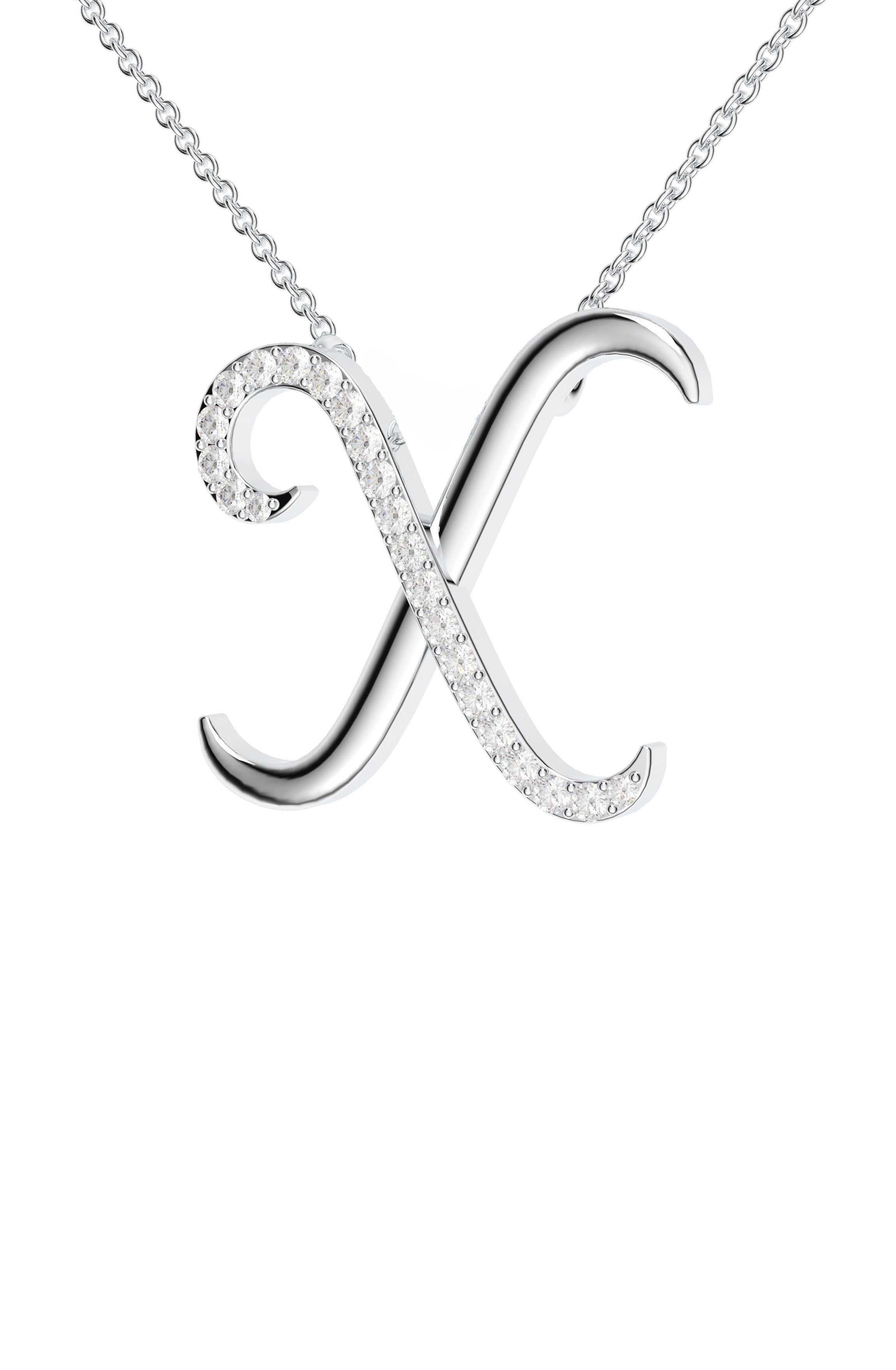 Signery ‘X’ Initial Pendant – Moissanite & Rhodium Plated
