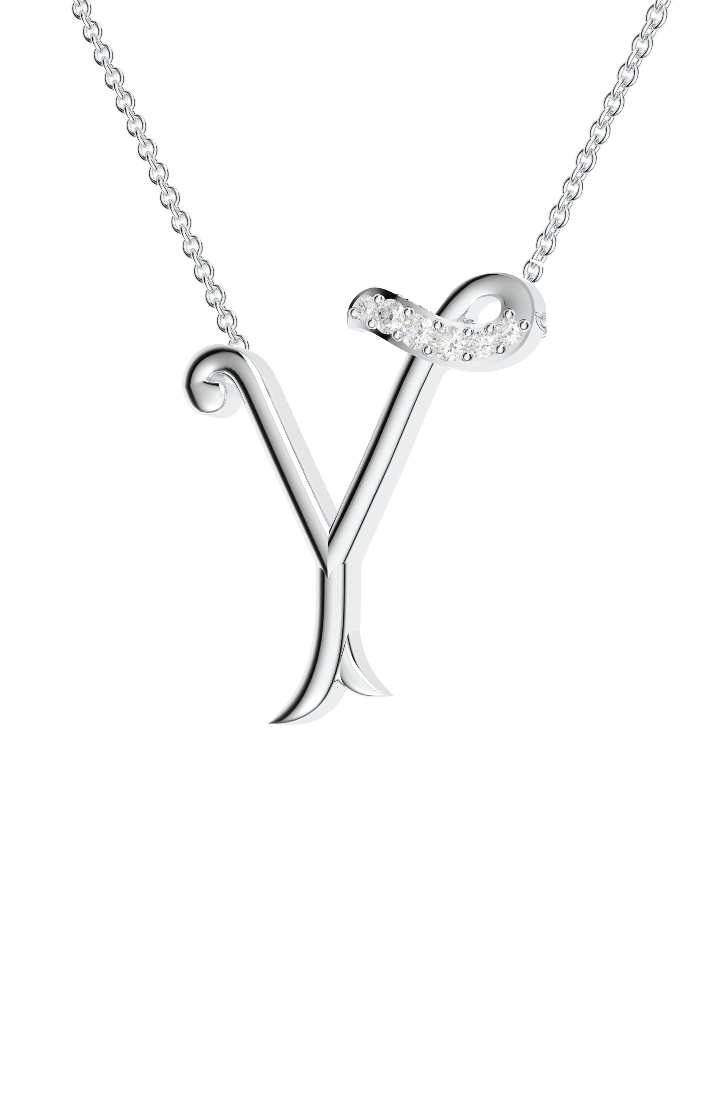Signery ‘Y’ Initial Pendant – Moissanite & Rhodium Plated