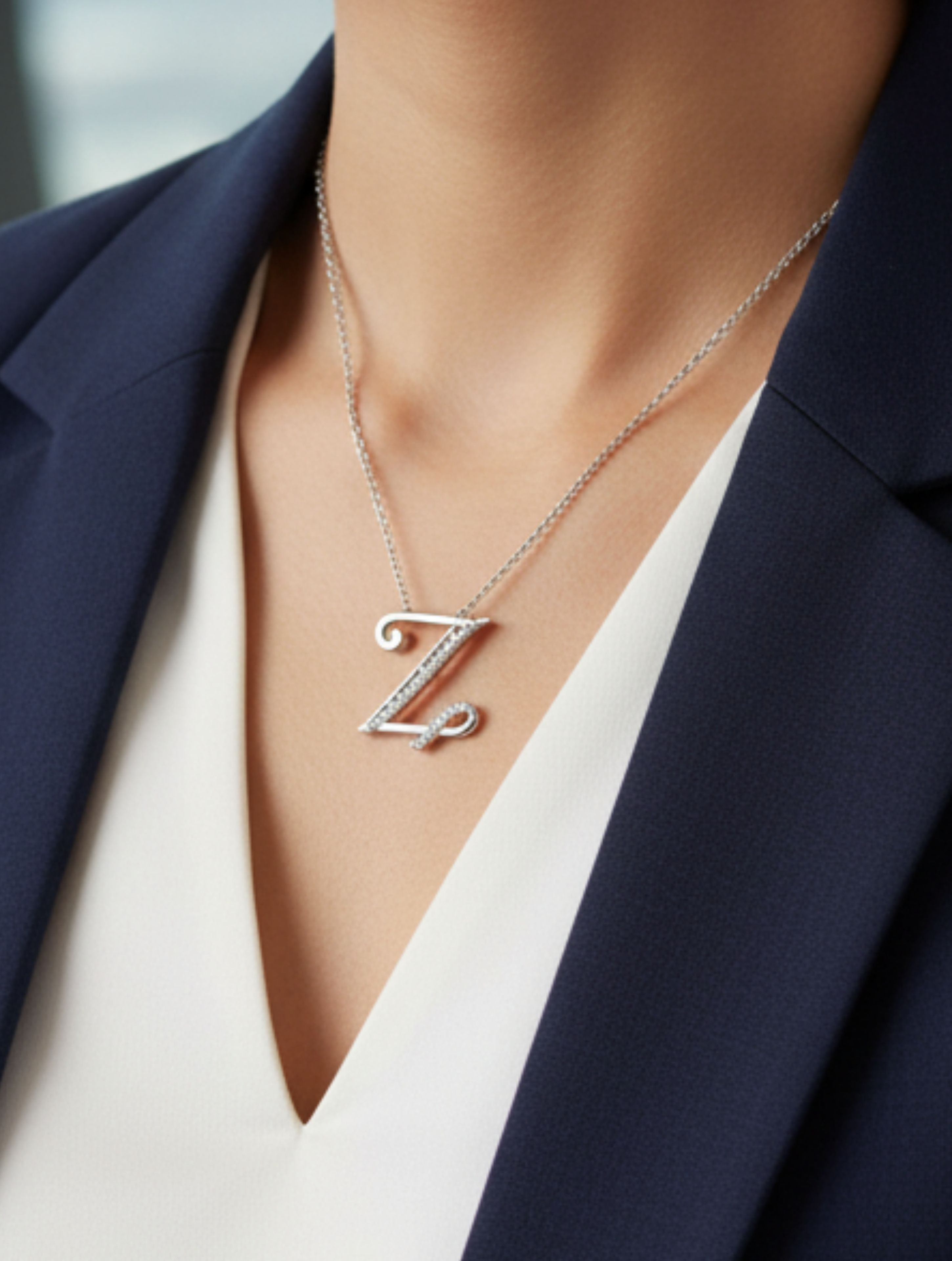Signery ‘Z’ Initial Pendant – Moissanite & Rhodium Plated