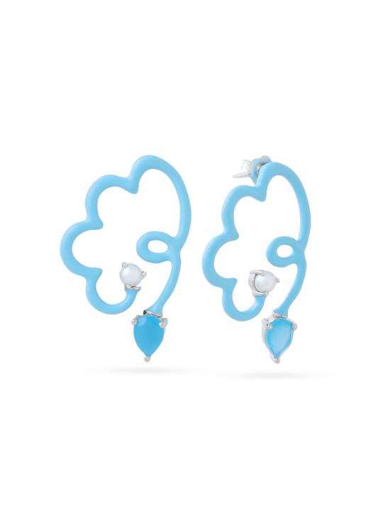 Doodled Cloud and Chalcidony Drop Earrings