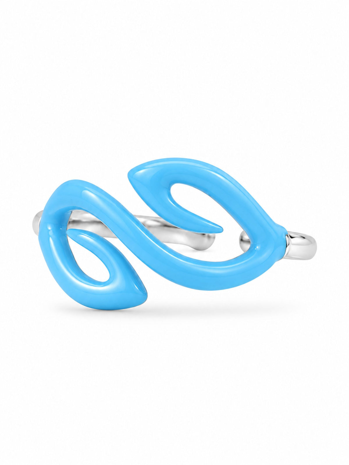 Blue Enamel Leaf Doodle Ring