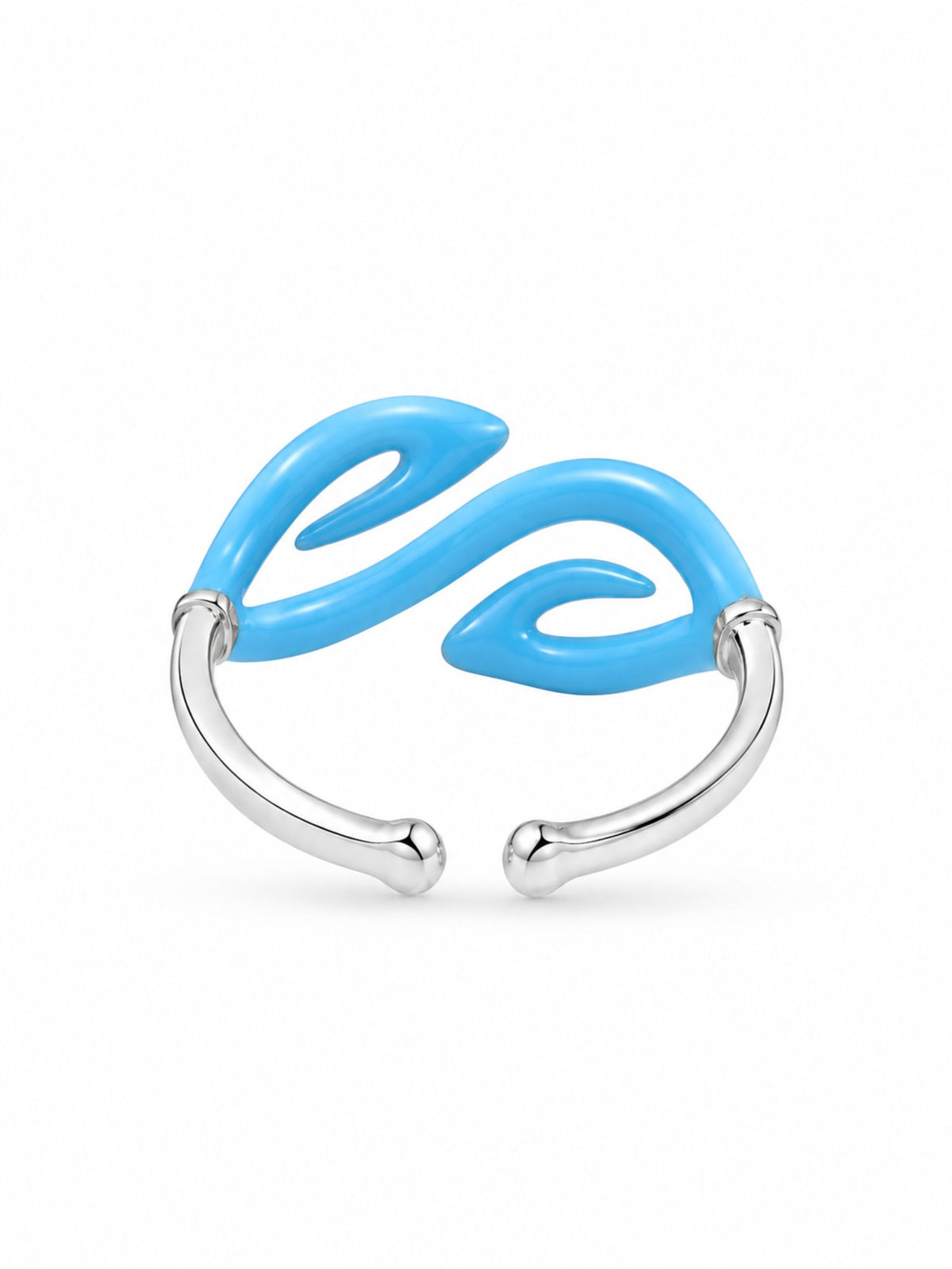 Blue Enamel Leaf Doodle Ring