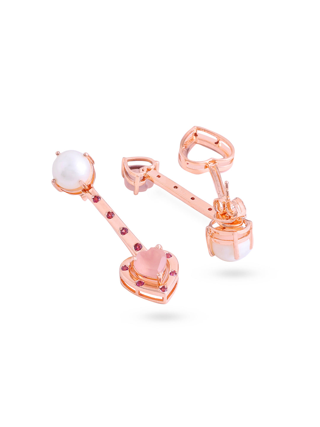 Elysian Rose Gold Heart Essence Rhodolite Garnet Pearl Ear Jackets in 925 Sterling Silver For Women