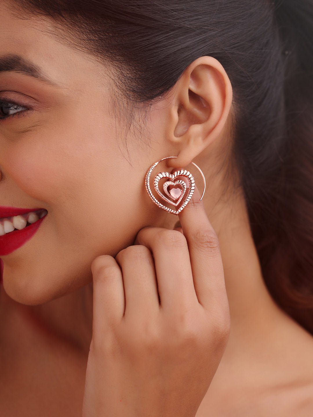 Elysian Rose Gold Love Pink Chalcedony Hoops Earrings in 925 Sterling Silver For Women
