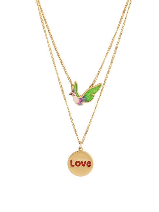 24K Gold Plating Bird and Love Engraved Coin Elysian 925 Sterling Silver Necklace For Women