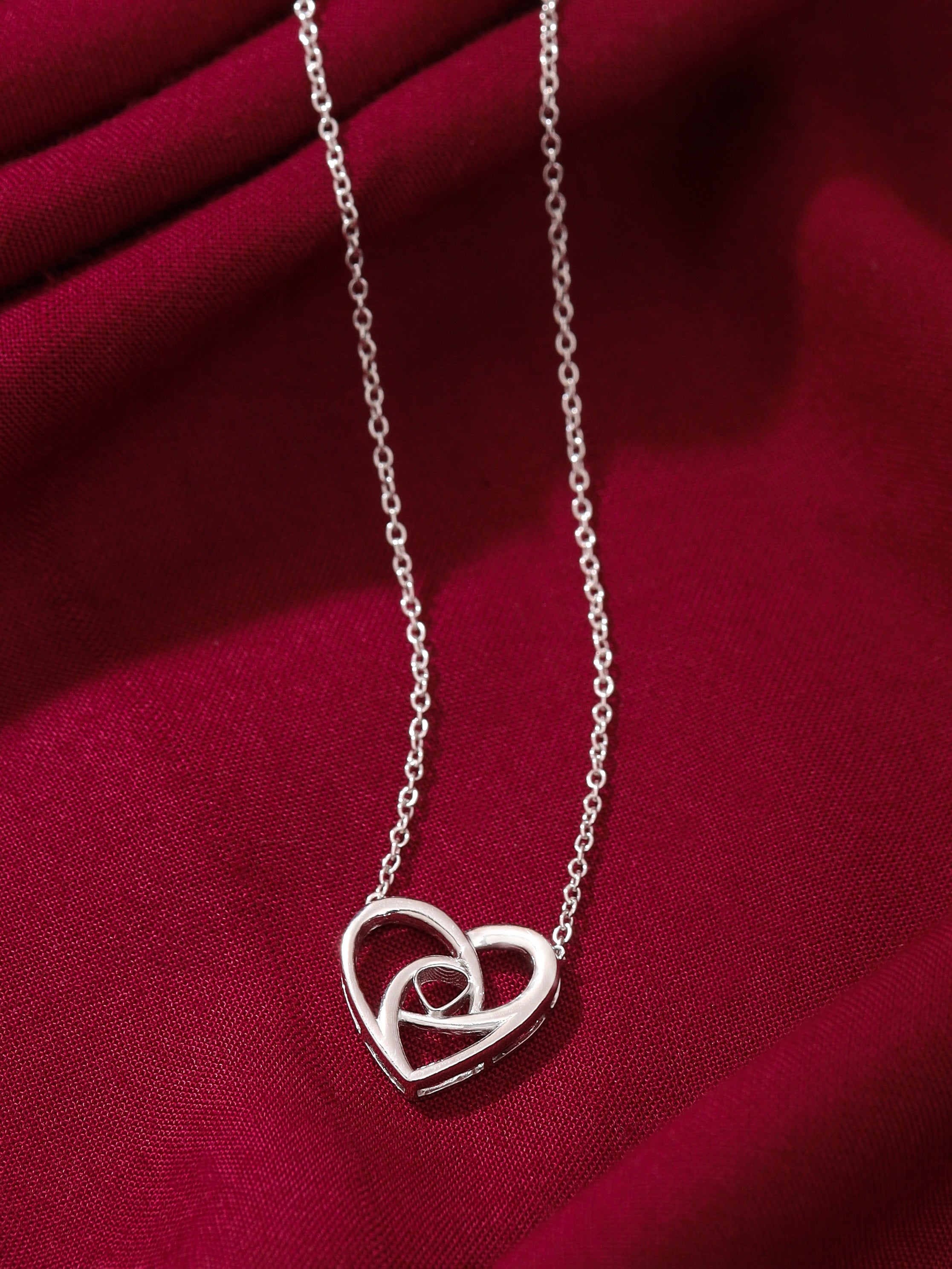 Real Rhodium Plating Heart in Jali Design Elysian 925 Sterling Silver Pendant For Women